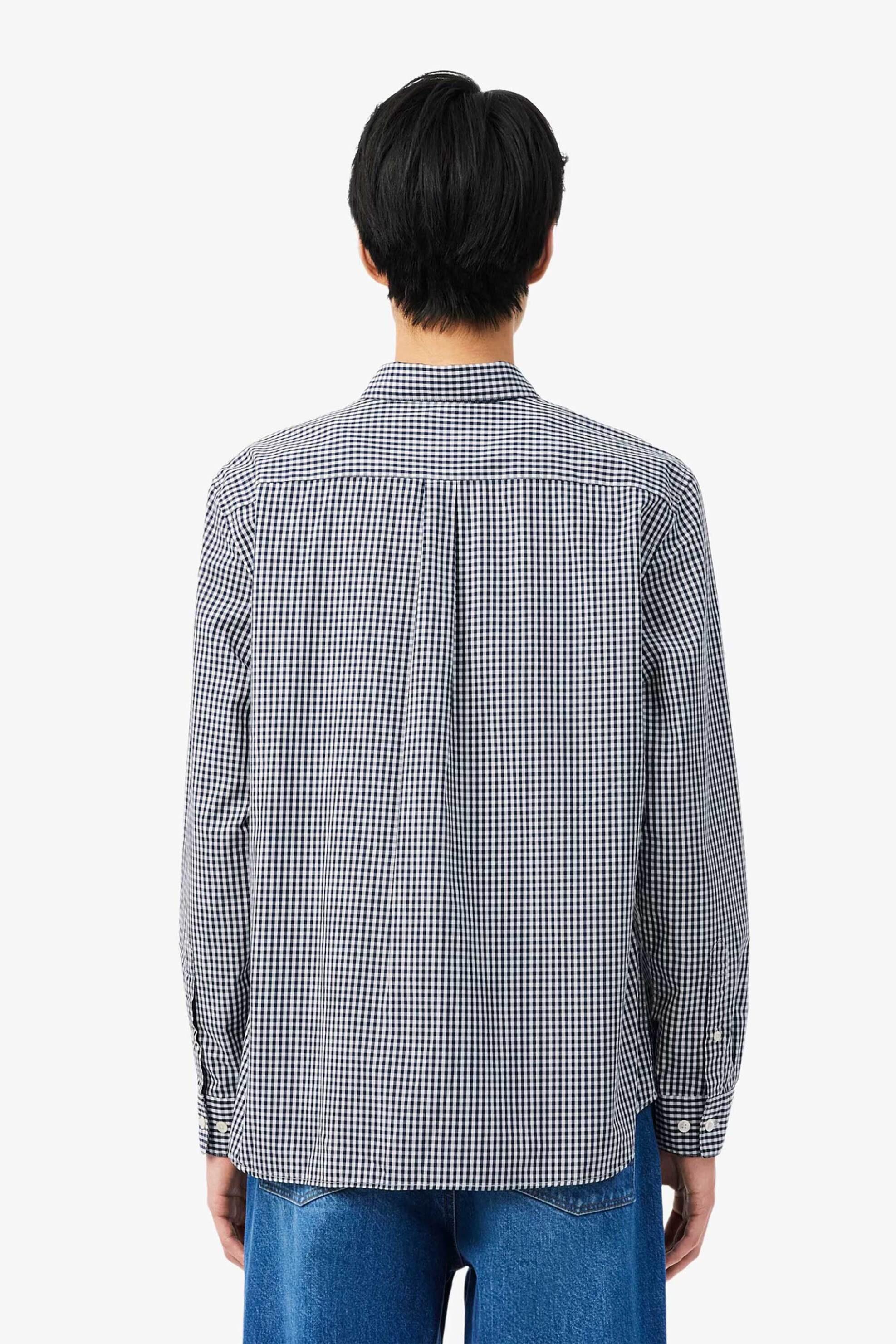 Lacoste Ανδρικό Πουκάμισο Poplin Button Down με Καρό Σχέδιο Και Κεντημένο Λογότυπο Regular Fit - Ch2299 Μπλε Σκούρο