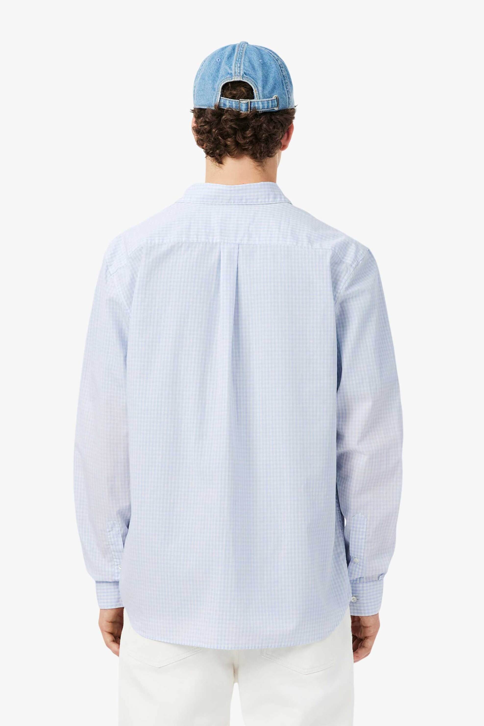 Lacoste Ανδρικό Πουκάμισο Poplin Button Down με Καρό Σχέδιο Και Κεντημένο Λογότυπο Regular Fit - Ch2299 Μπλε Ανοιχτό