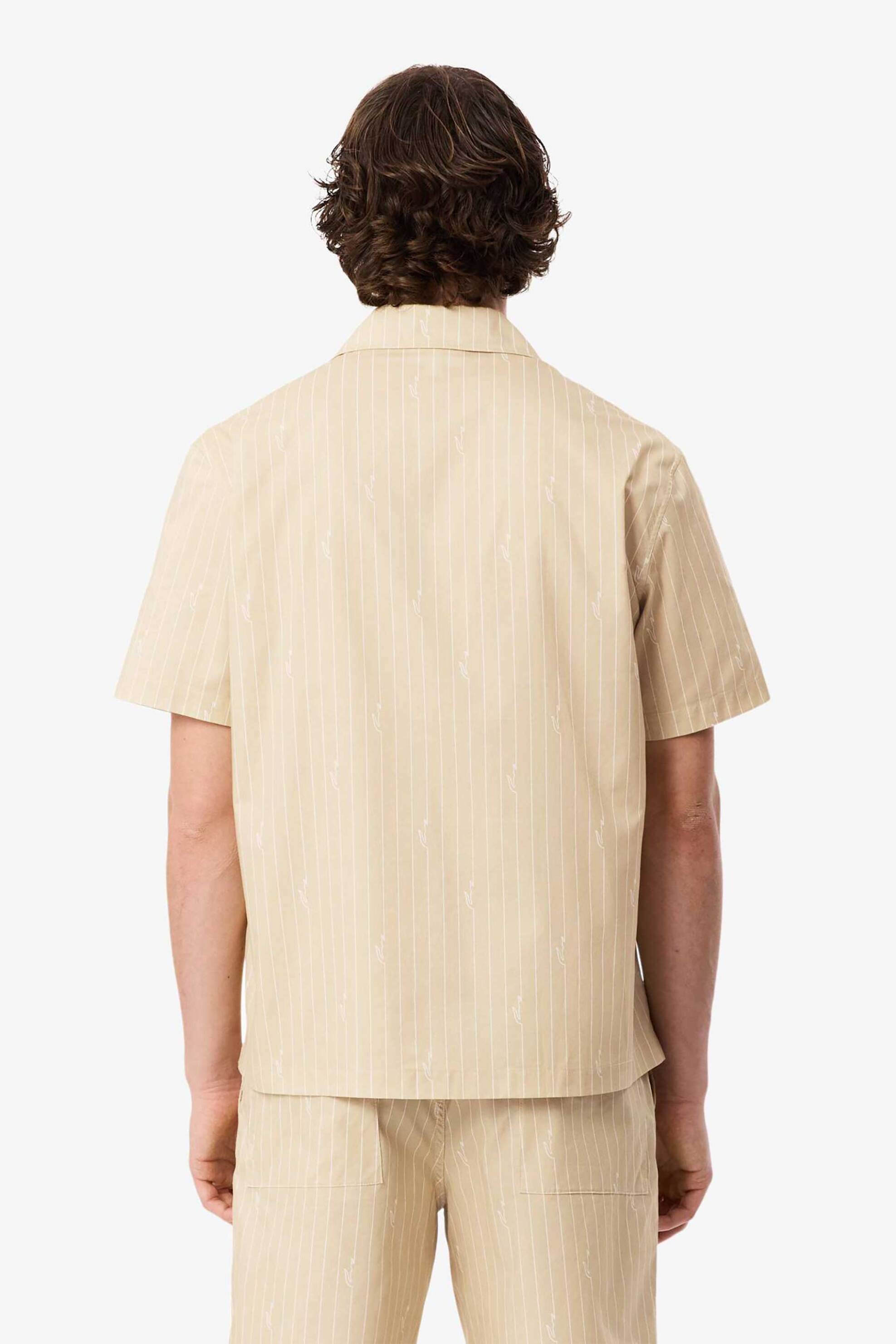 Lacoste Ανδρικό Πουκάμισο Twill με Ριγέ Σχέδιο Και Λογότυπο Relaxed Fit - Ch2343 Μπεζ