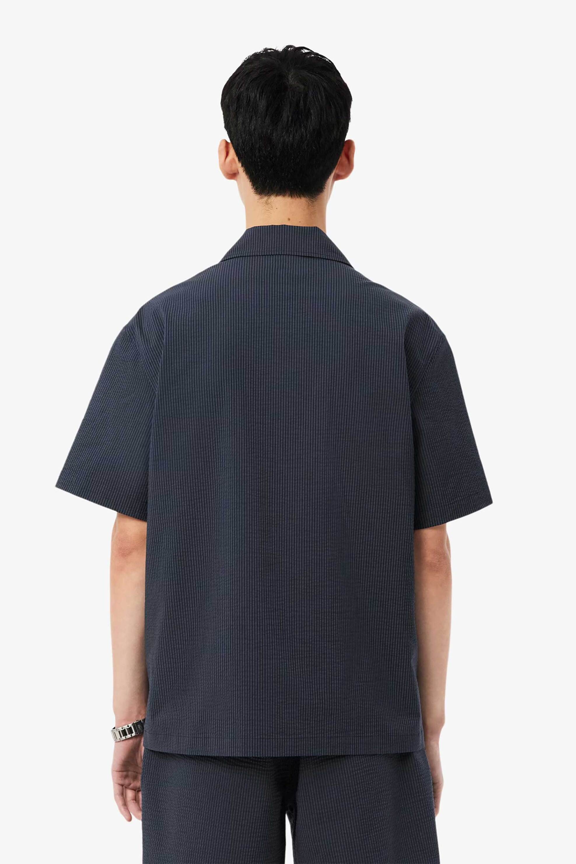 Lacoste Ανδρικό Κοντομάνικο Πουκάμισο με Ριγέ Σχέδιο Και Κεντημένο Λογότυπο Relaxed Boxy Fit - Ch2355 Ανθρακί