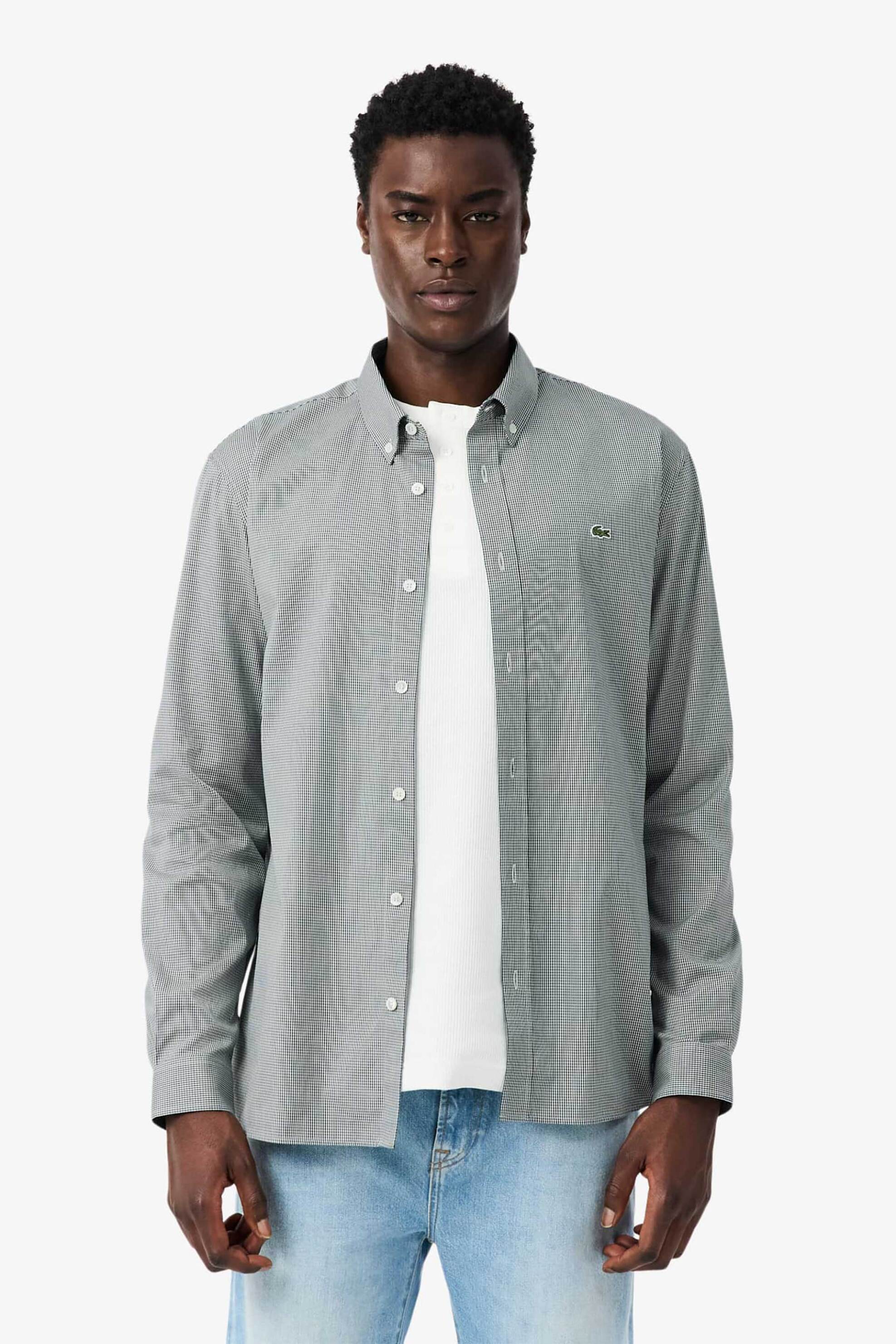 Lacoste ανδρικό πουκάμισο button down με ψιλό καρό σχέδιο και λογότυπο Regular Fit - CH2433 Πράσινο Σκούρο