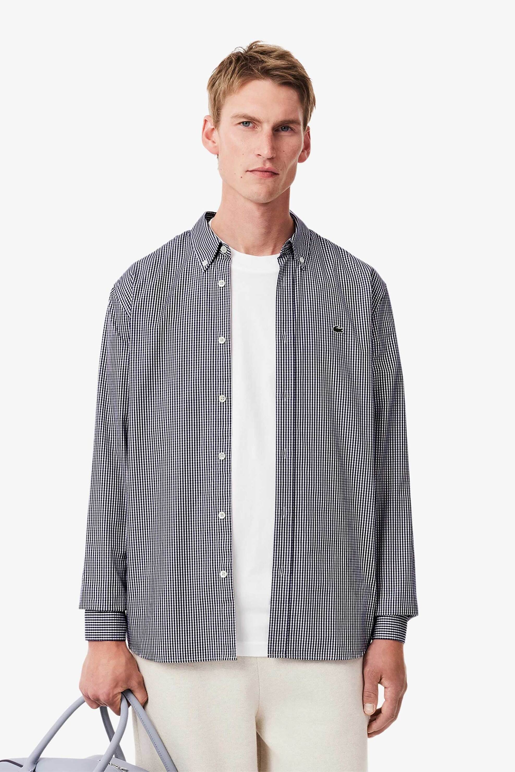 Lacoste ανδρικό πουκάμισο button down με ψιλό καρό σχέδιο και κεντημένο λογότυπο Regular Fit - CH2932 Μπλε Marine