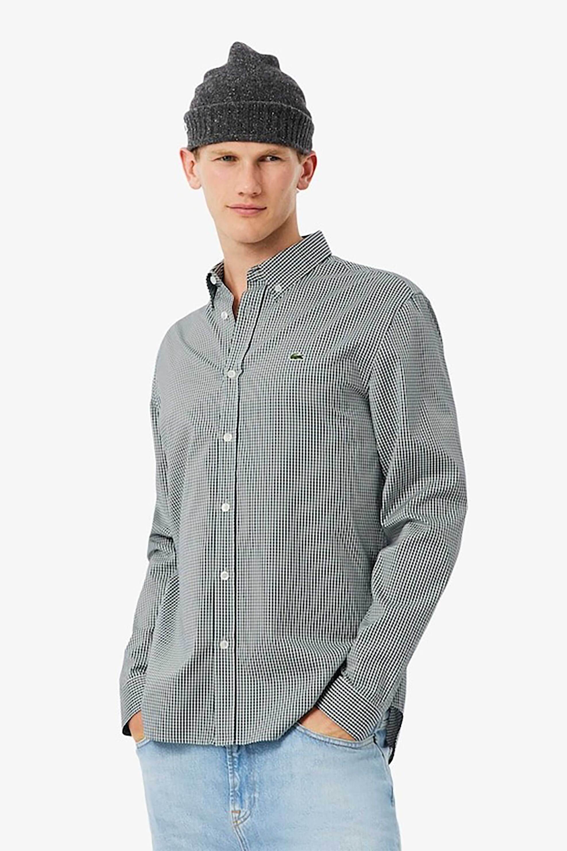 LACOSTE Lacoste ανδρικό πουκάμισο button down με ψιλό καρό σχέδιο και κεντημένο λογότυπο Regular Fit - CH2932 Πράσινο