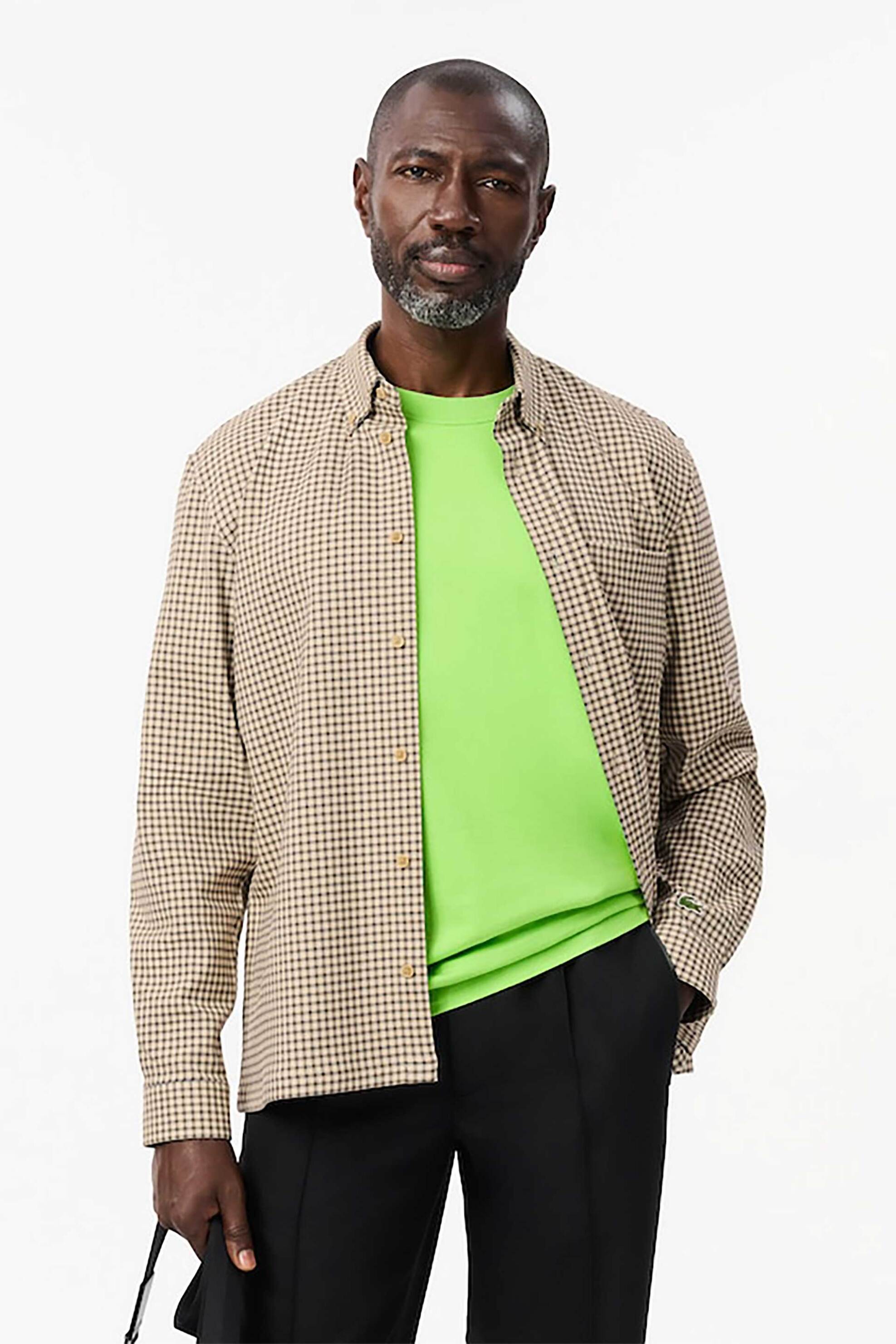 Lacoste ανδρικό πουκάμισο button down με καρό σχέδιο Regular Fit - CH3349-00 Μπεζ