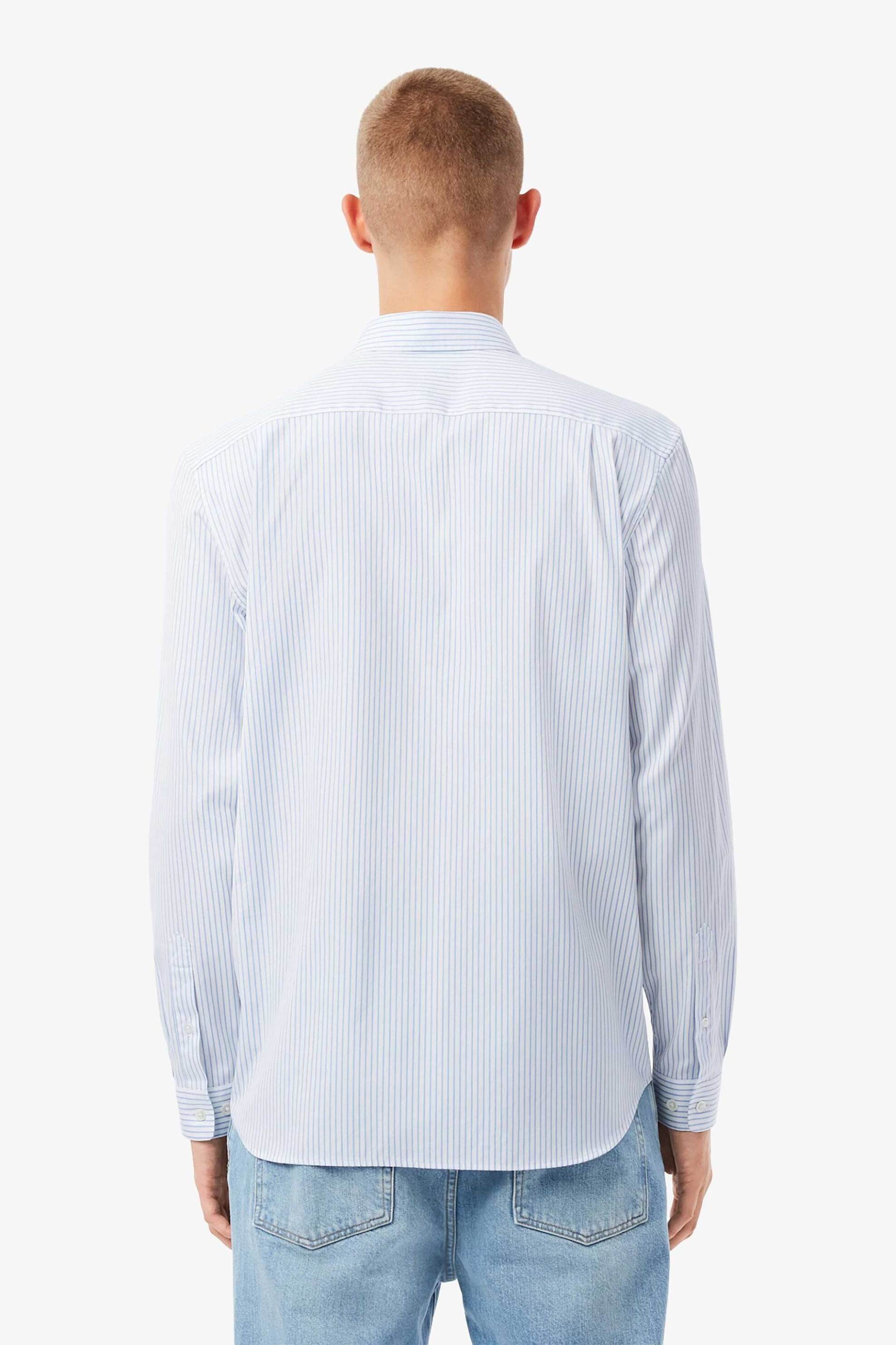 Lacoste Ανδρικό Πουκάμισο με Ριγέ Σχέδιο Και Κεντημένο Λογότυπο Regular Fit - Ch5084-00 Μπλε Ανοιχτό