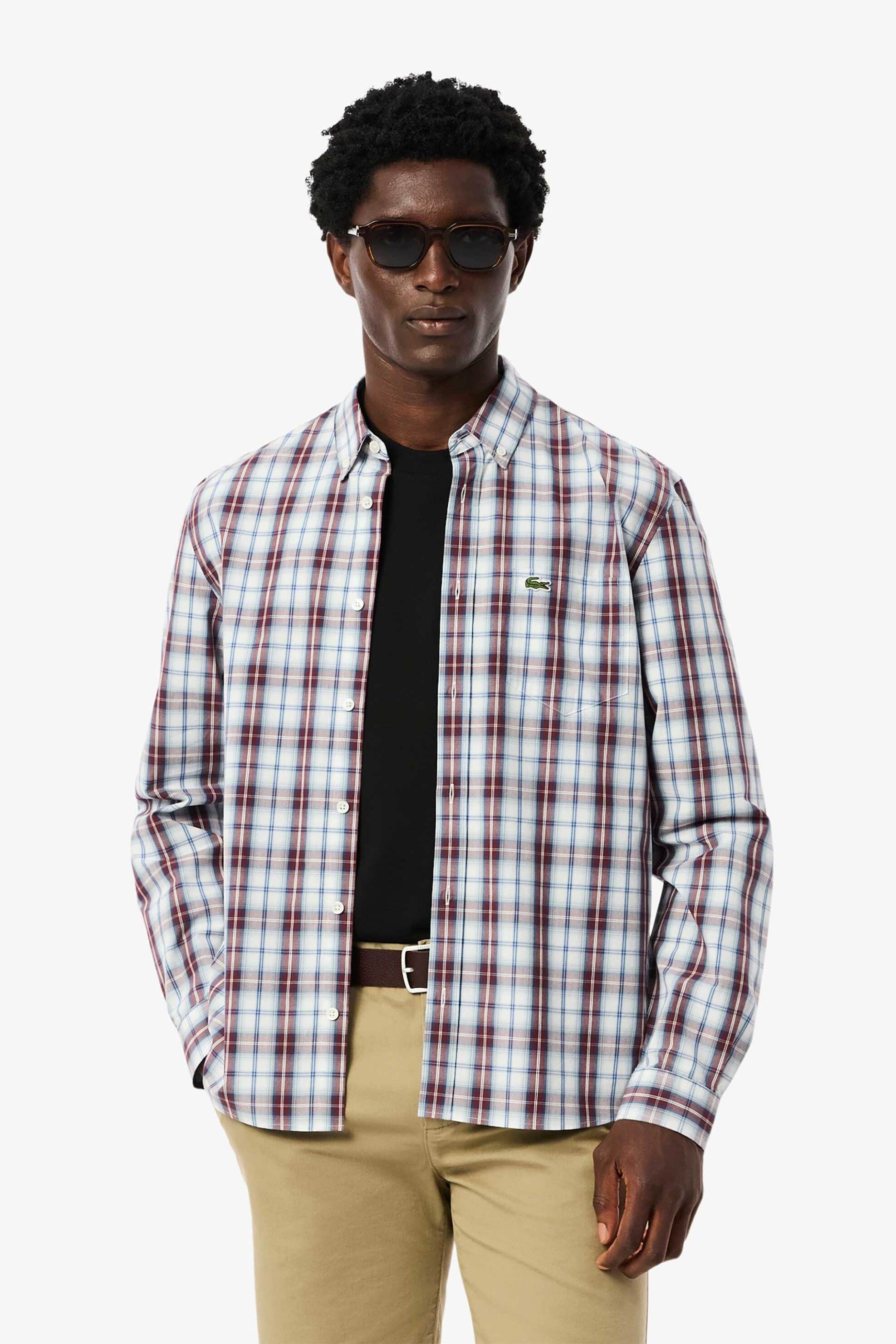 Lacoste ανδρικό πουκάμισο button down με καρό σχέδιο Regular Fit - CH5085-00 Γαλάζιο