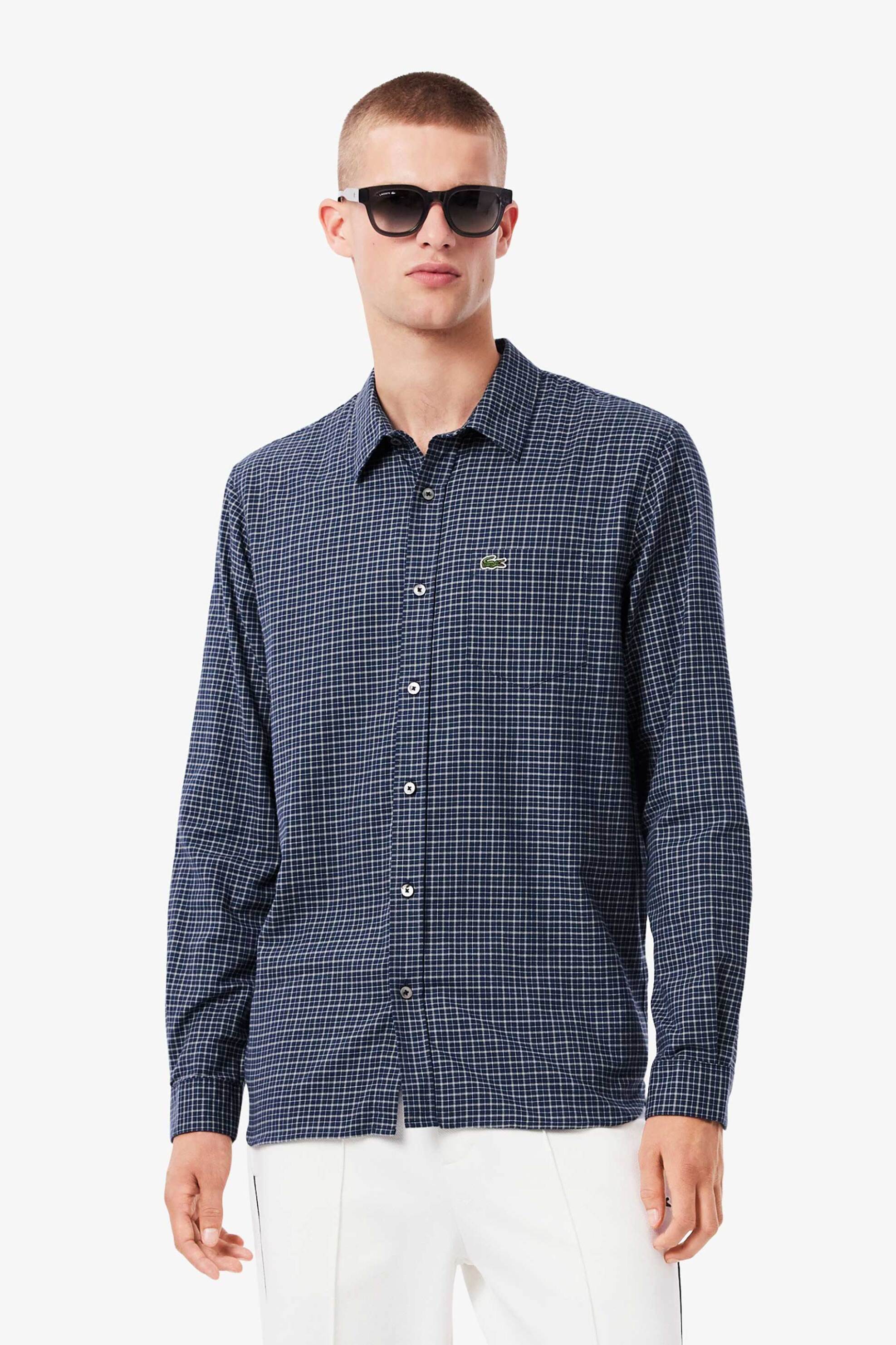 LACOSTE Lacoste ανδρικό πουκάμισο flannel με καρό σχέδιο και τσέπη με κεντημένο λογότυπο Regular Fit - CH5093-00 Μπλε Σκούρο