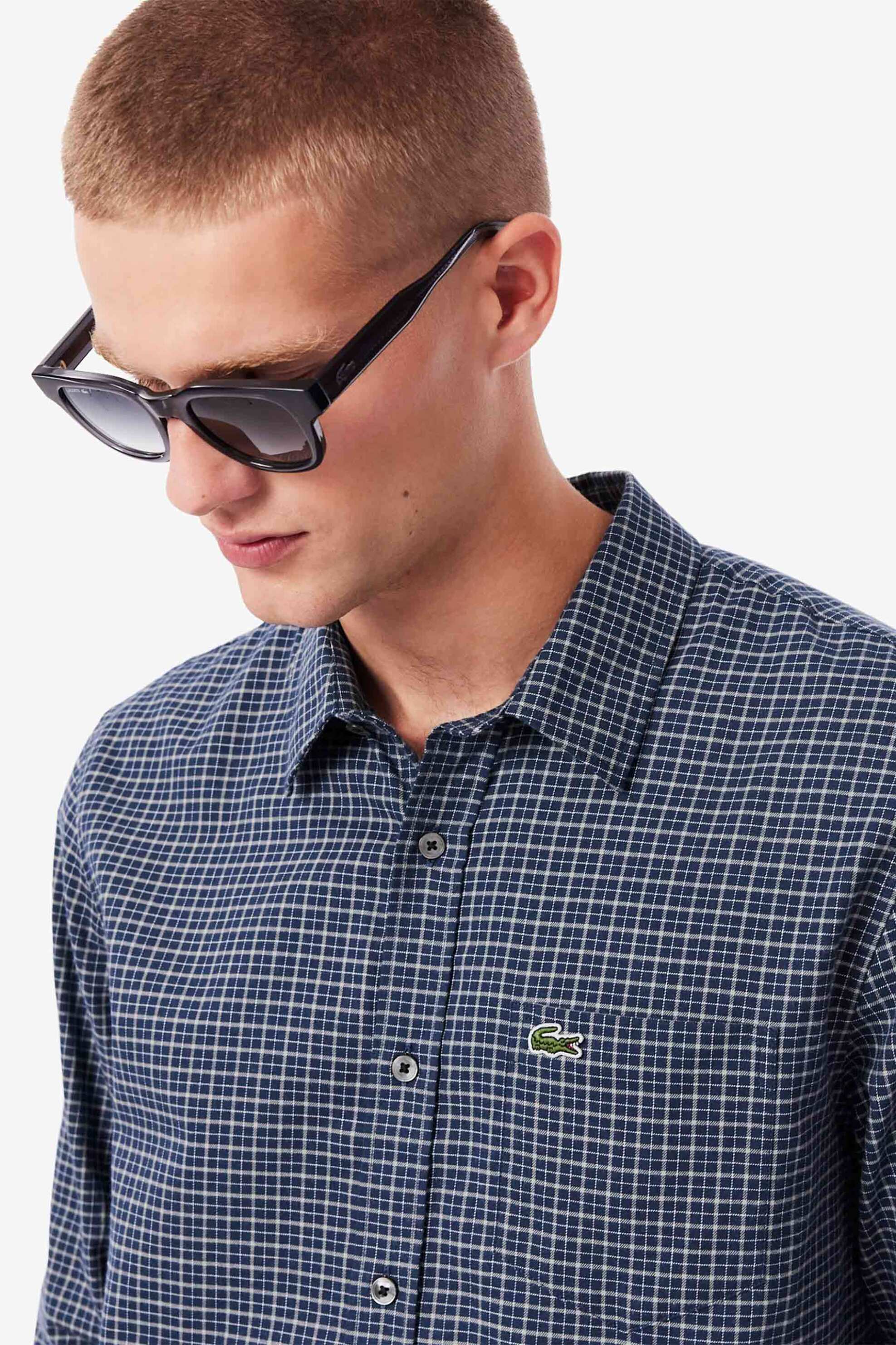 Lacoste ανδρικό πουκάμισο flannel με καρό σχέδιο και τσέπη με κεντημένο λογότυπο Regular Fit - CH5093-00 Μπλε Σκούρο φωτογραφία