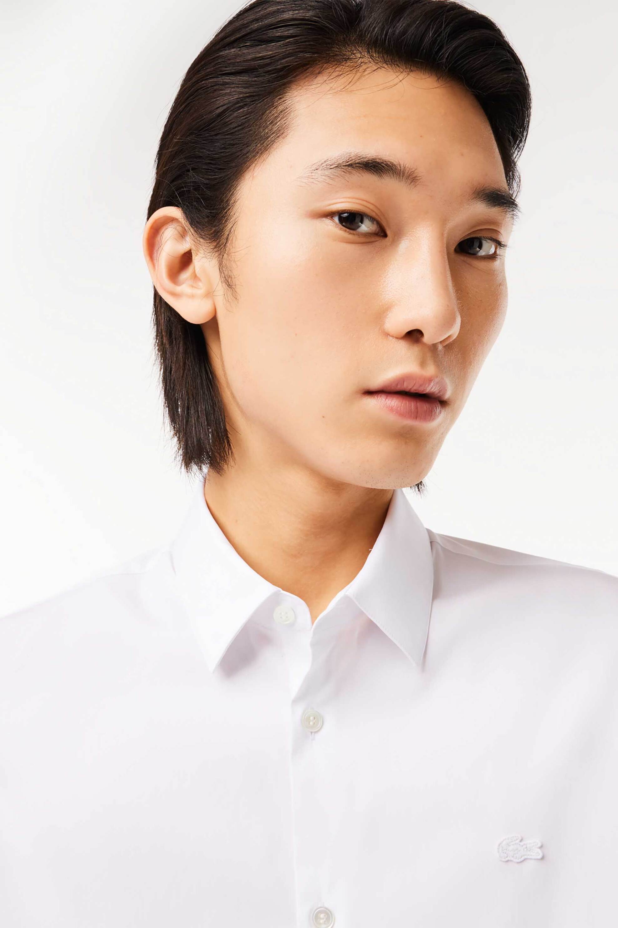 Lacoste ανδρικό πουκάμισο poplin με ton-sur-ton κεντημένο λογότυπο Slim Fit - CH5253 Λευκό φωτογραφία