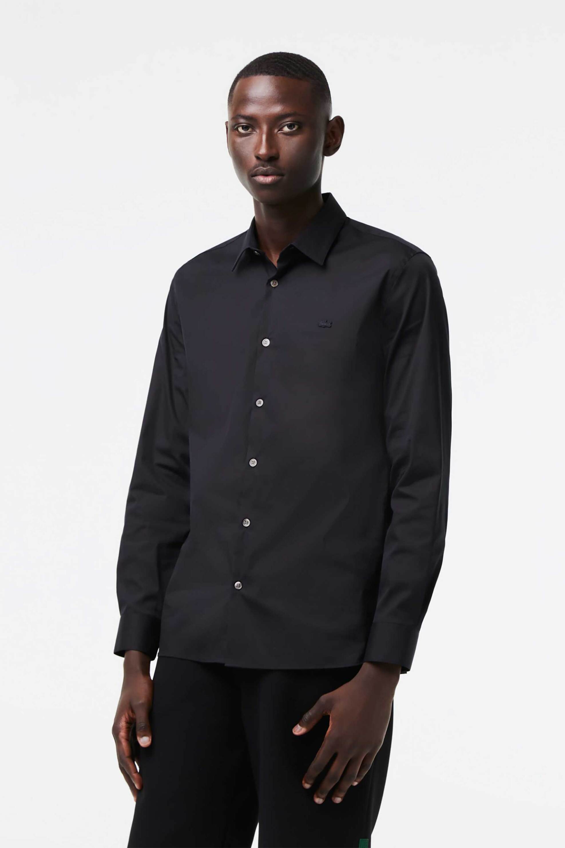 LACOSTE Lacoste ανδρικό πουκάμισο poplin με ton-sur-ton κεντημένο λογότυπο Slim Fit - CH5253 Μαύρο