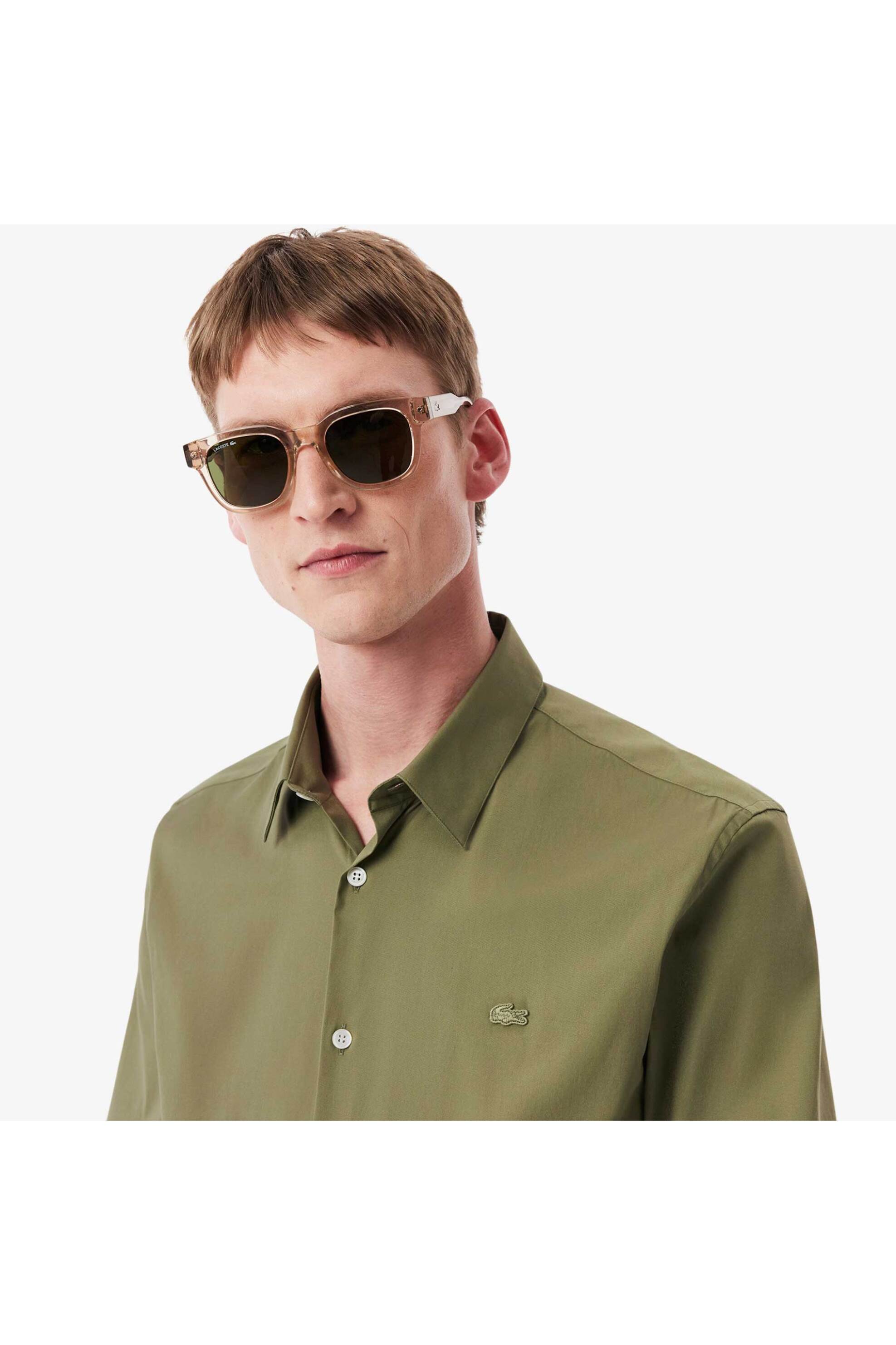 Lacoste ανδρικό πουκάμισο poplin με ton-sur-ton κεντημένο λογότυπο Slim Fit - CH5253 Λαδί φωτογραφία