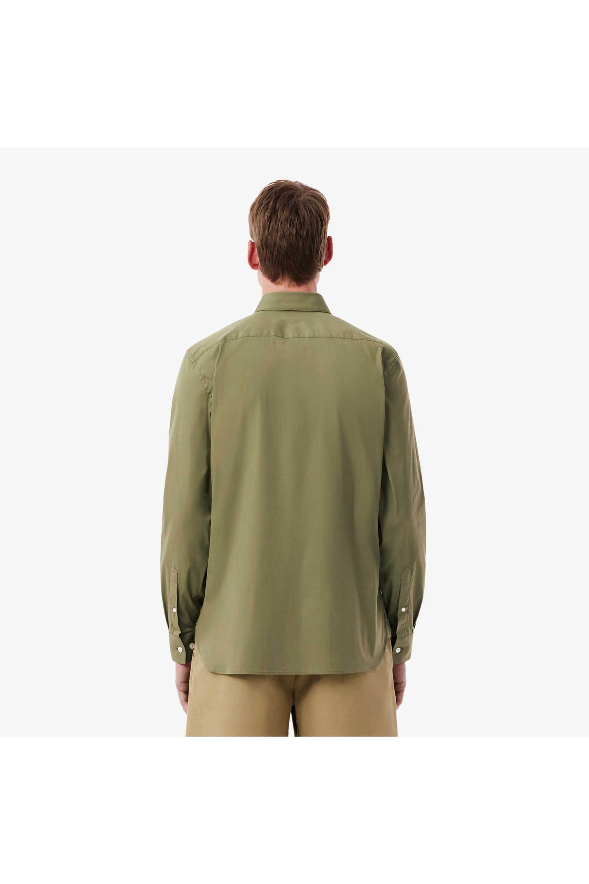 Lacoste ανδρικό πουκάμισο poplin με ton-sur-ton κεντημένο λογότυπο Slim Fit - CH5253 Λαδί φωτογραφία