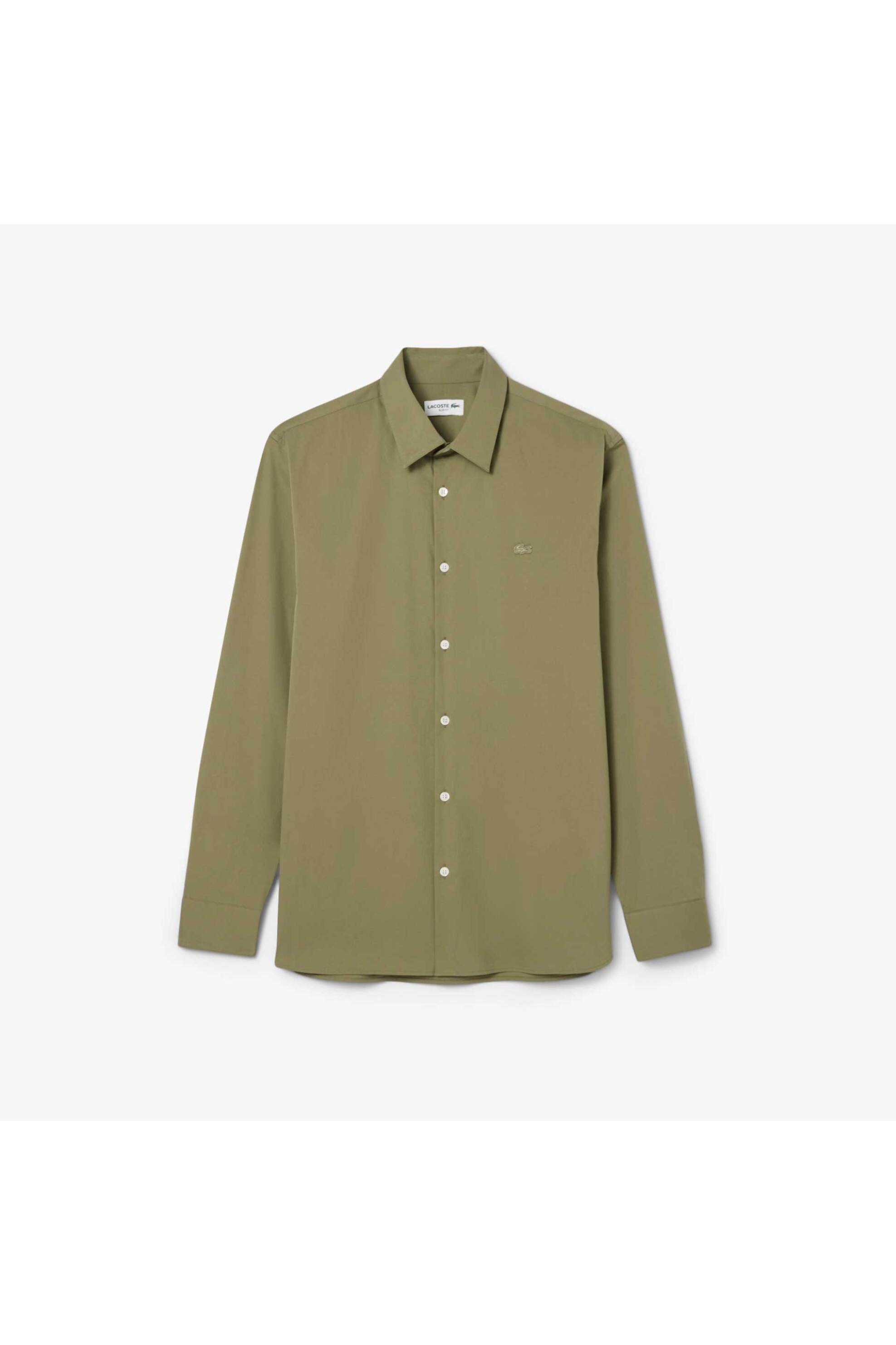 Lacoste ανδρικό πουκάμισο poplin με ton-sur-ton κεντημένο λογότυπο Slim Fit - CH5253 Λαδί φωτογραφία