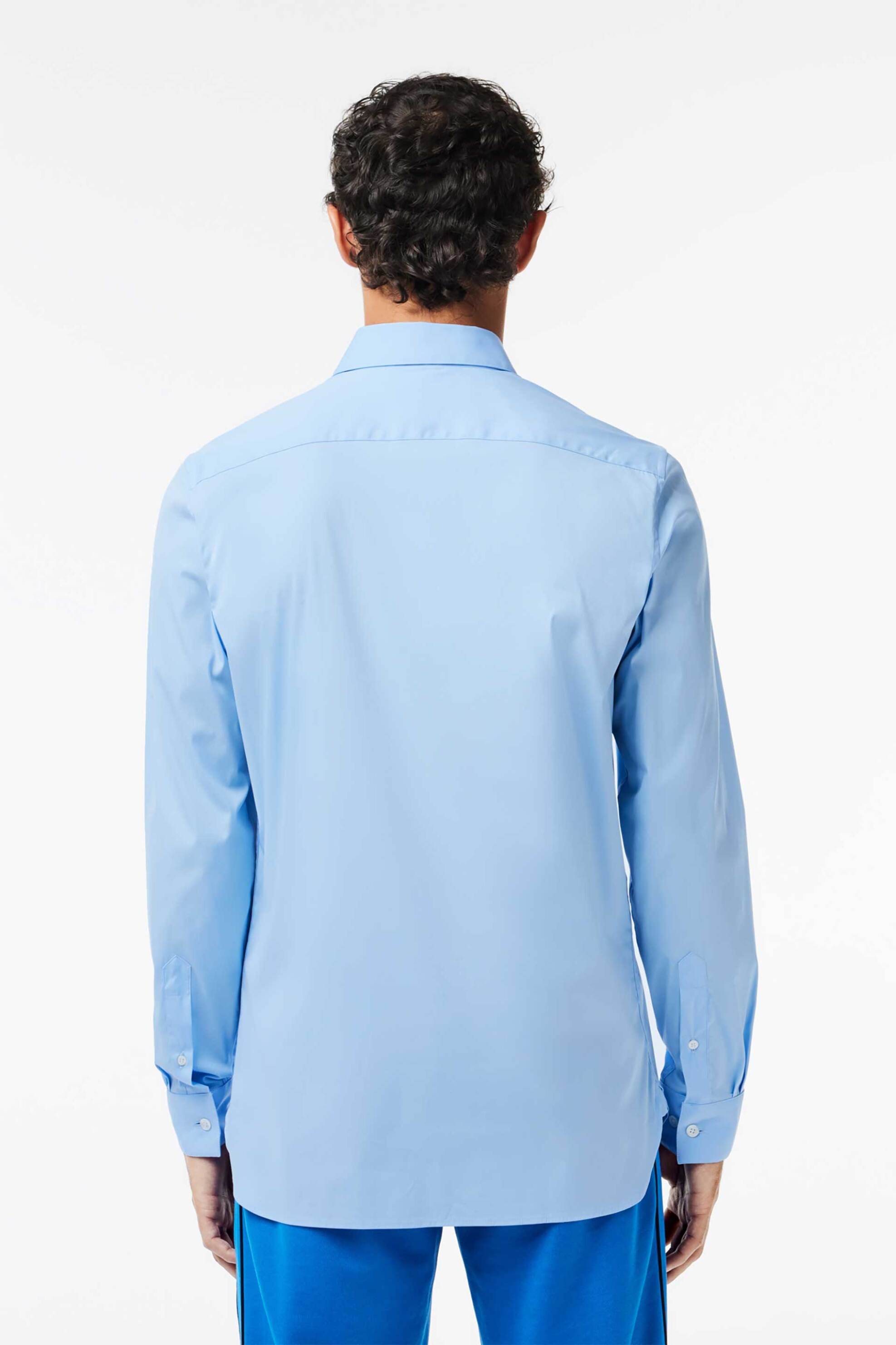 Lacoste Ανδρικό Πουκάμισο Poplin με Ton-Sur-Ton Κεντημένο Λογότυπο Slim Fit - Ch5253 Μπλε Ανοιχτό