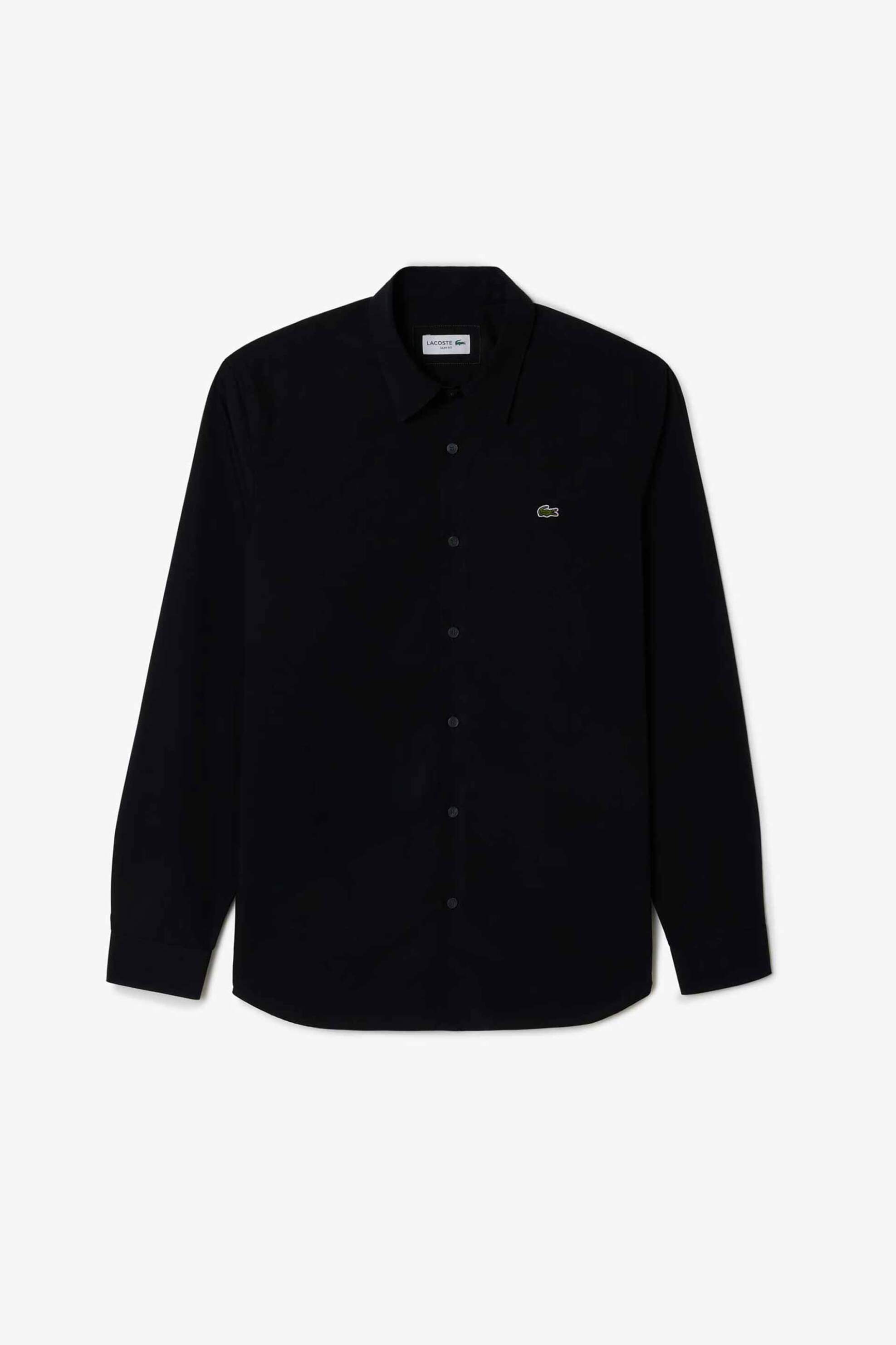 Lacoste Ανδρικό Πουκάμισο Stretch Poplin με Κεντημένο Λογότυπο Slim Fit - Ch5620 Μαύρο
