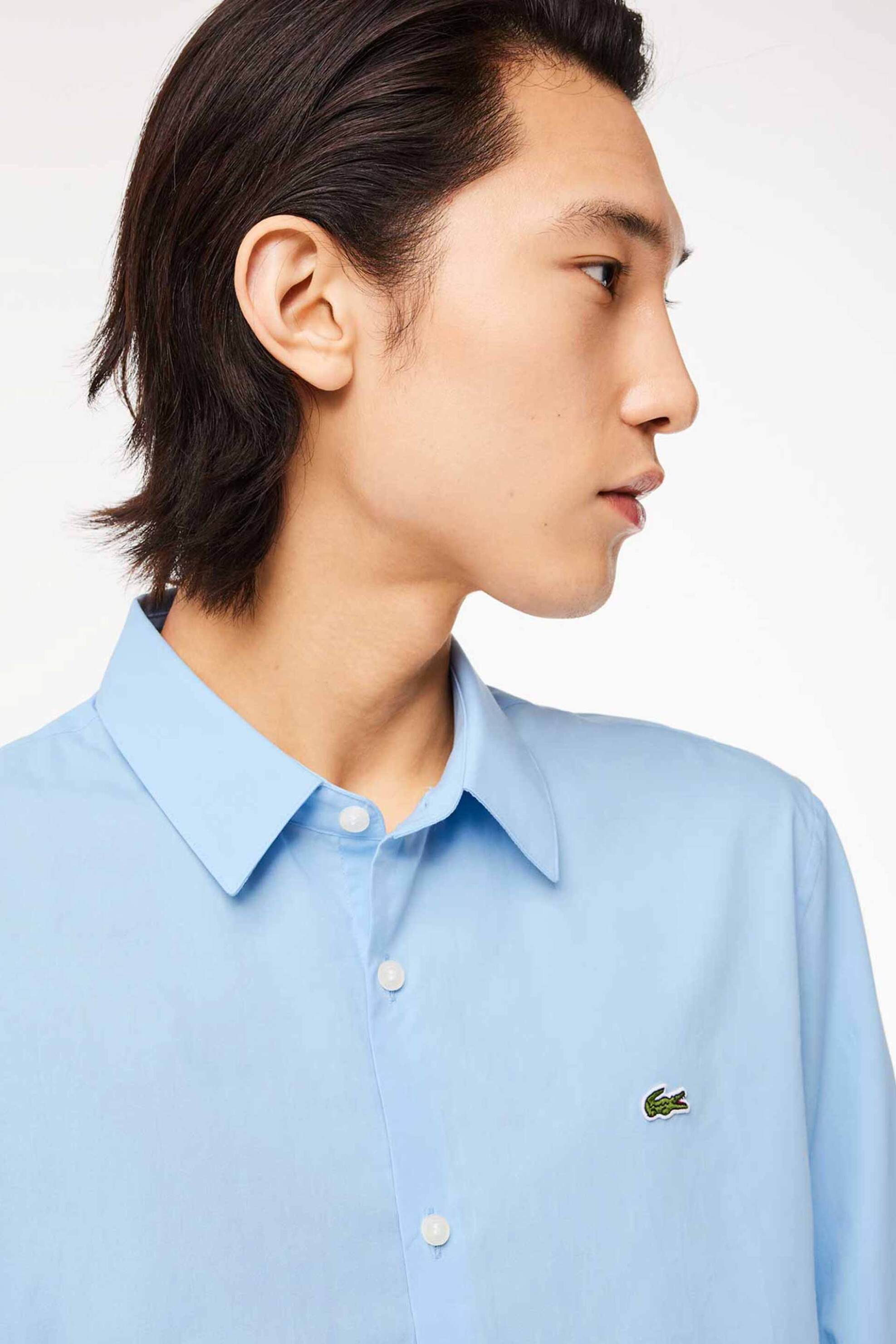 Lacoste ανδρικό πουκάμισο stretch poplin με κεντημένο λογότυπο Slim Fit - CH5620 Σιελ φωτογραφία