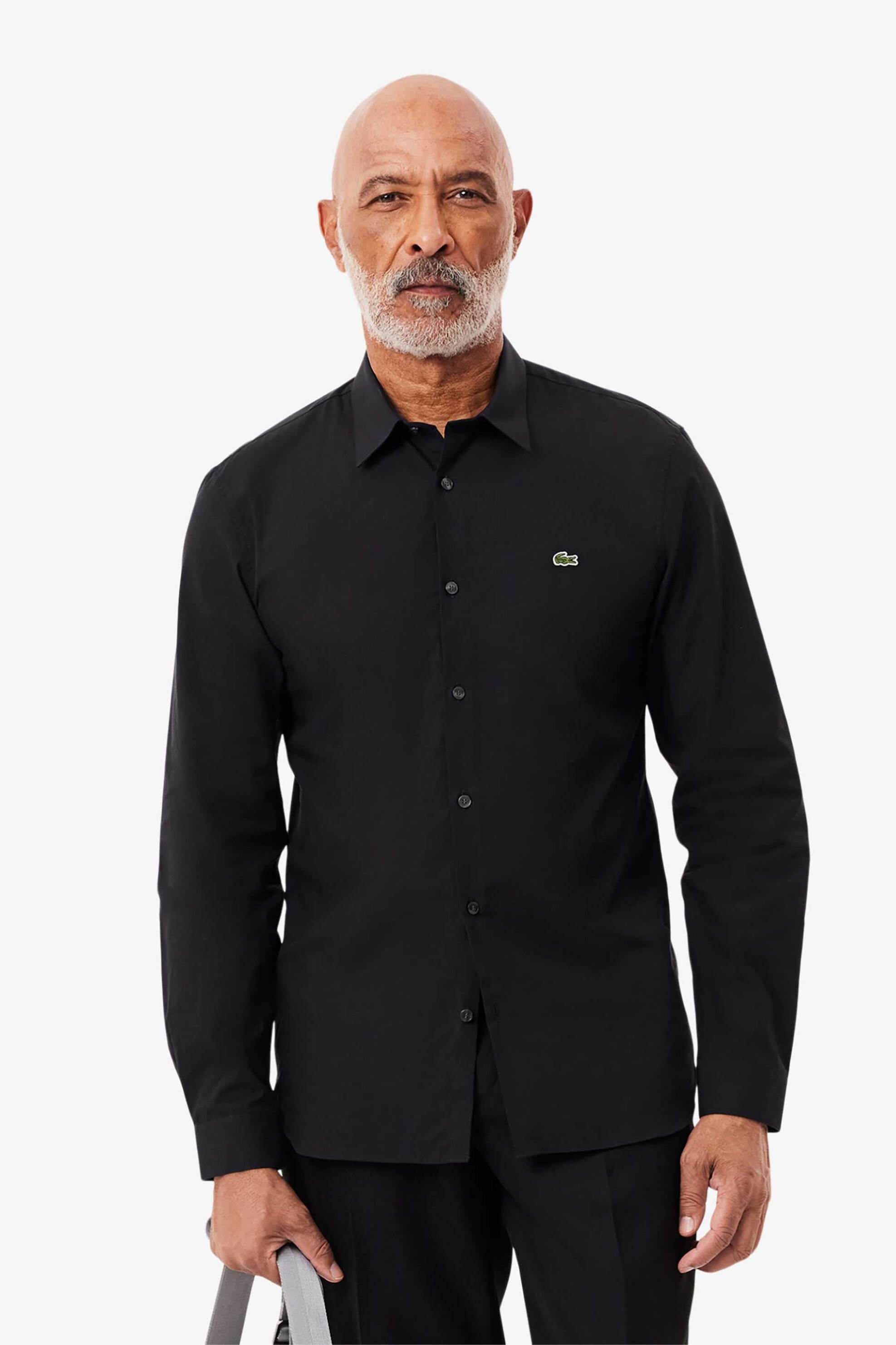 Lacoste ανδρικό πουκάμισο stretch poplin με κεντημένο λογότυπο Slim Fit - CH5620 Μπλε Σκούρο