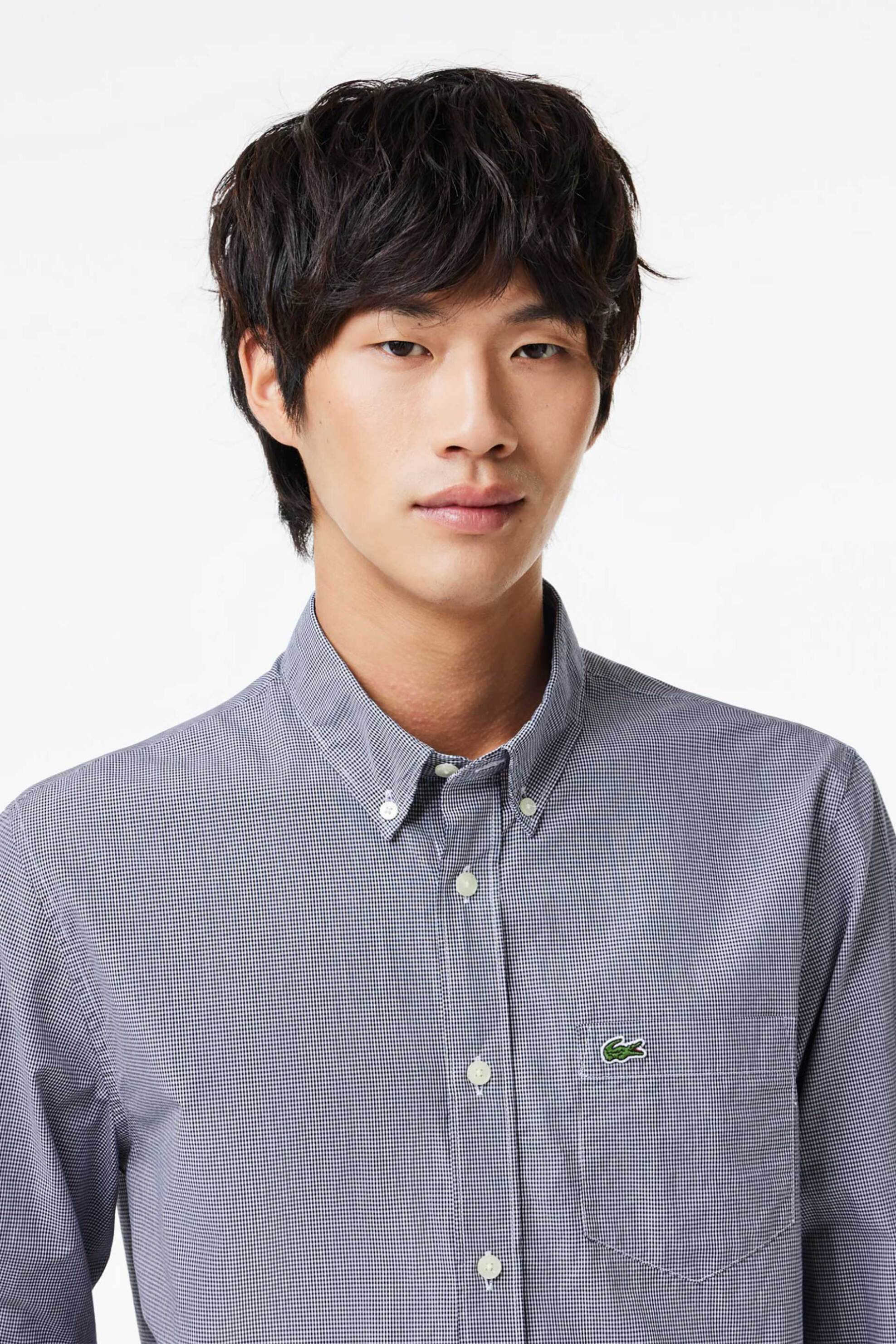 Lacoste ανδρικό πουκάμισο gingham poplin με ψιλό καρό σχέδιο και τσέπη με κεντημένο λογότυπο Regular Fit - CH5621 Μπλε Σκούρο φωτογραφία