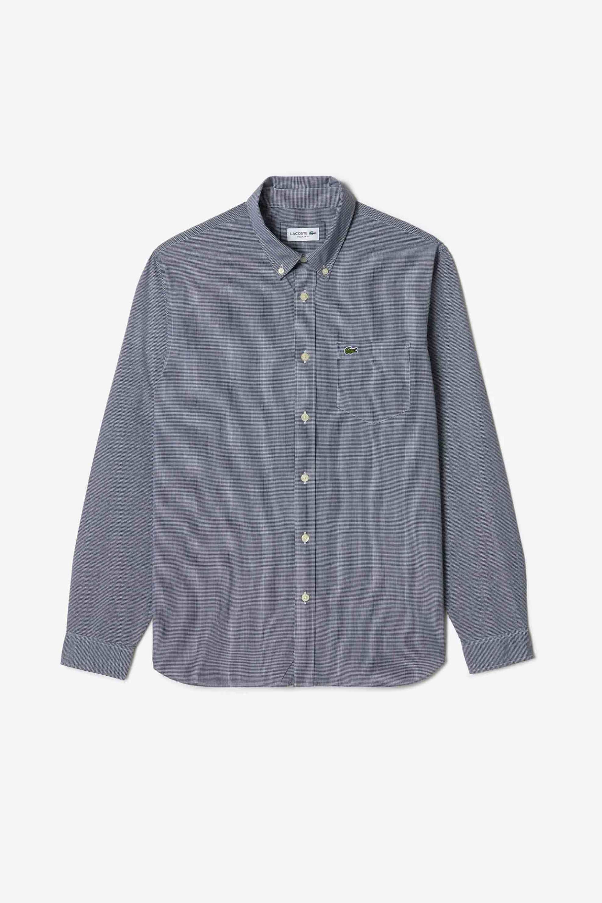 Lacoste ανδρικό πουκάμισο gingham poplin με ψιλό καρό σχέδιο και τσέπη με κεντημένο λογότυπο Regular Fit - CH5621 Μπλε Σκούρο φωτογραφία