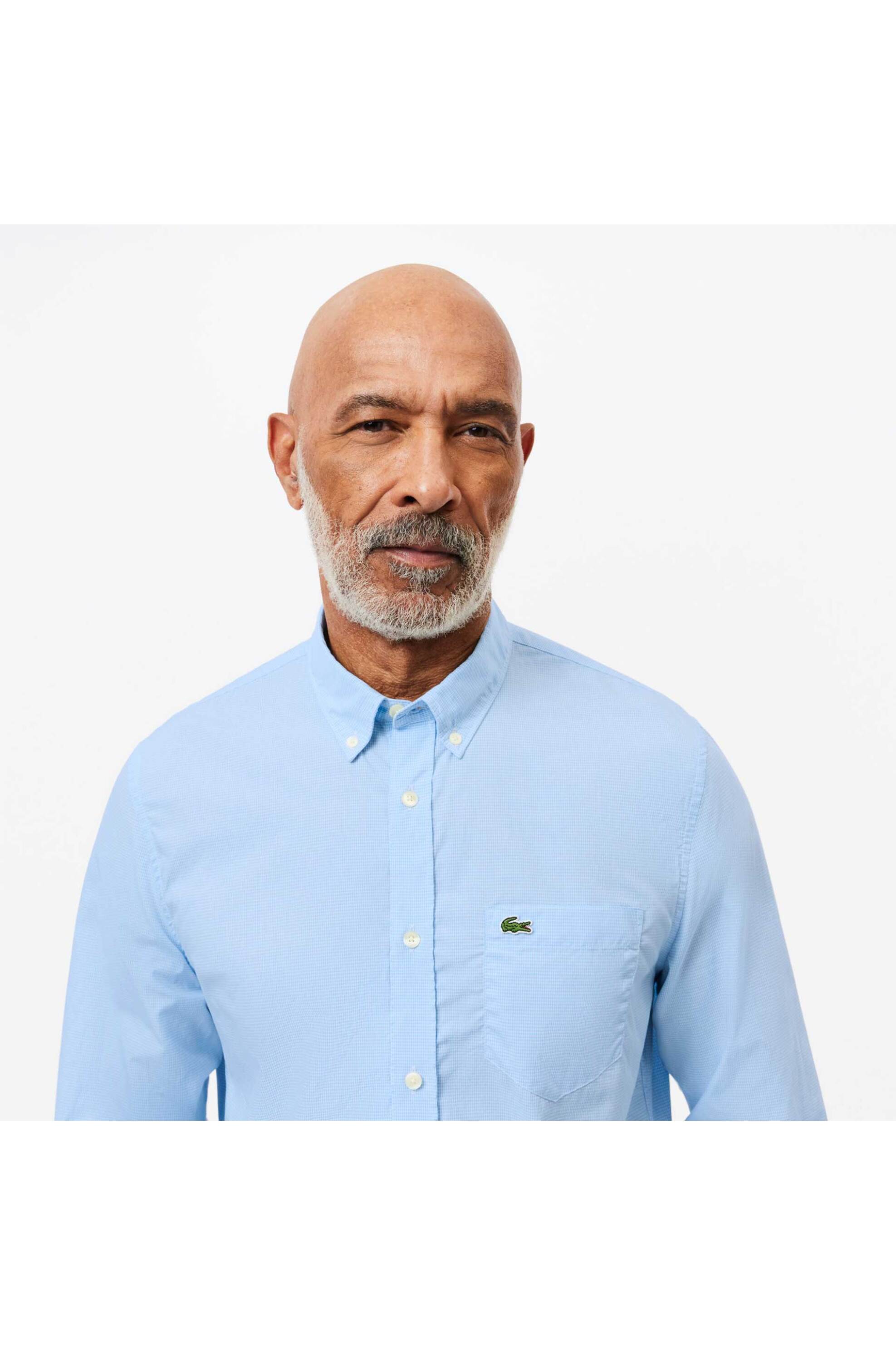 Lacoste ανδρικό πουκάμισο gingham poplin με ψιλό καρό σχέδιο και τσέπη με κεντημένο λογότυπο Regular Fit - CH5621 Μπλε Ανοιχτό φωτογραφία