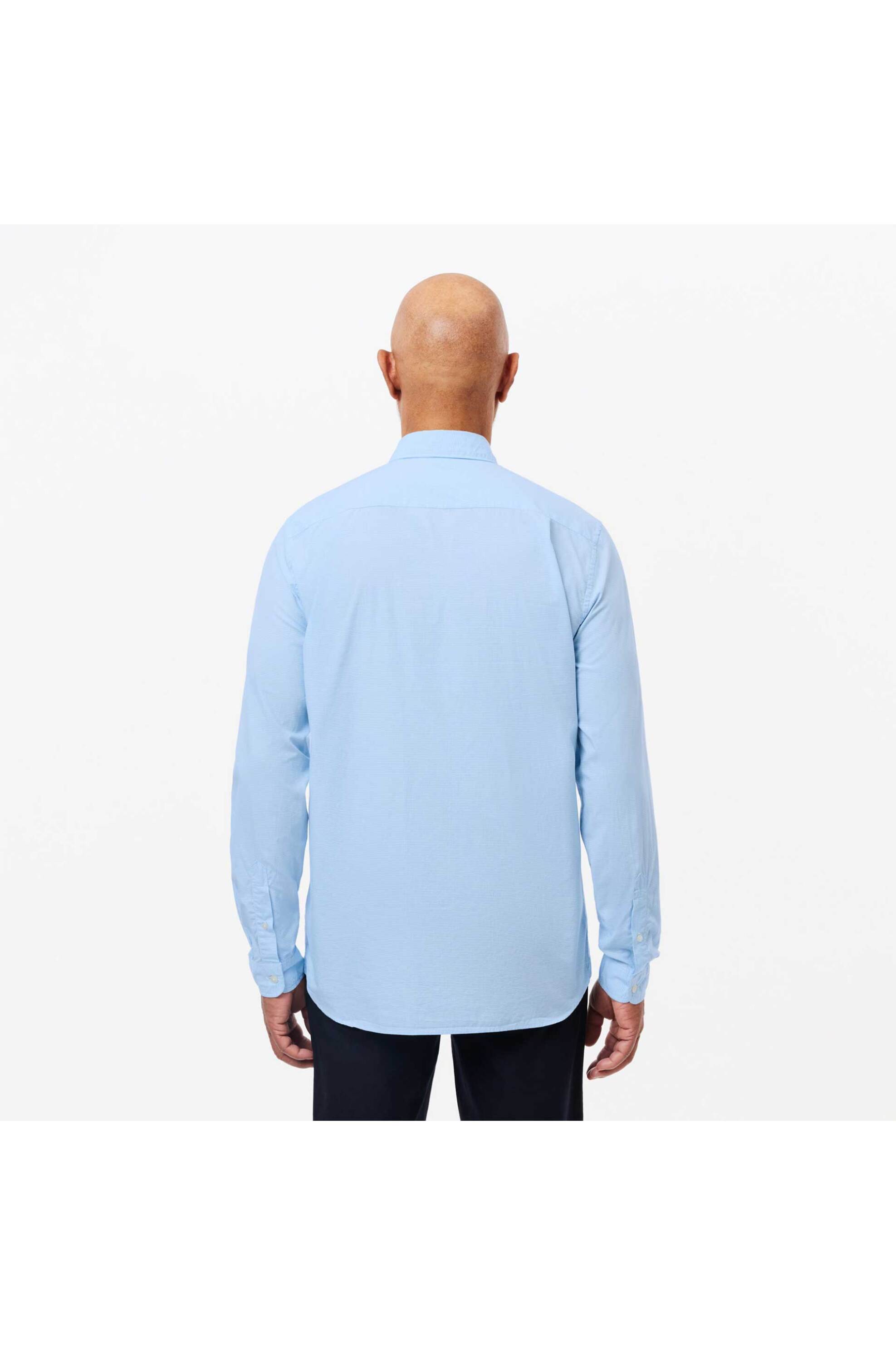 Lacoste ανδρικό πουκάμισο gingham poplin με ψιλό καρό σχέδιο και τσέπη με κεντημένο λογότυπο Regular Fit - CH5621 Μπλε Ανοιχτό φωτογραφία