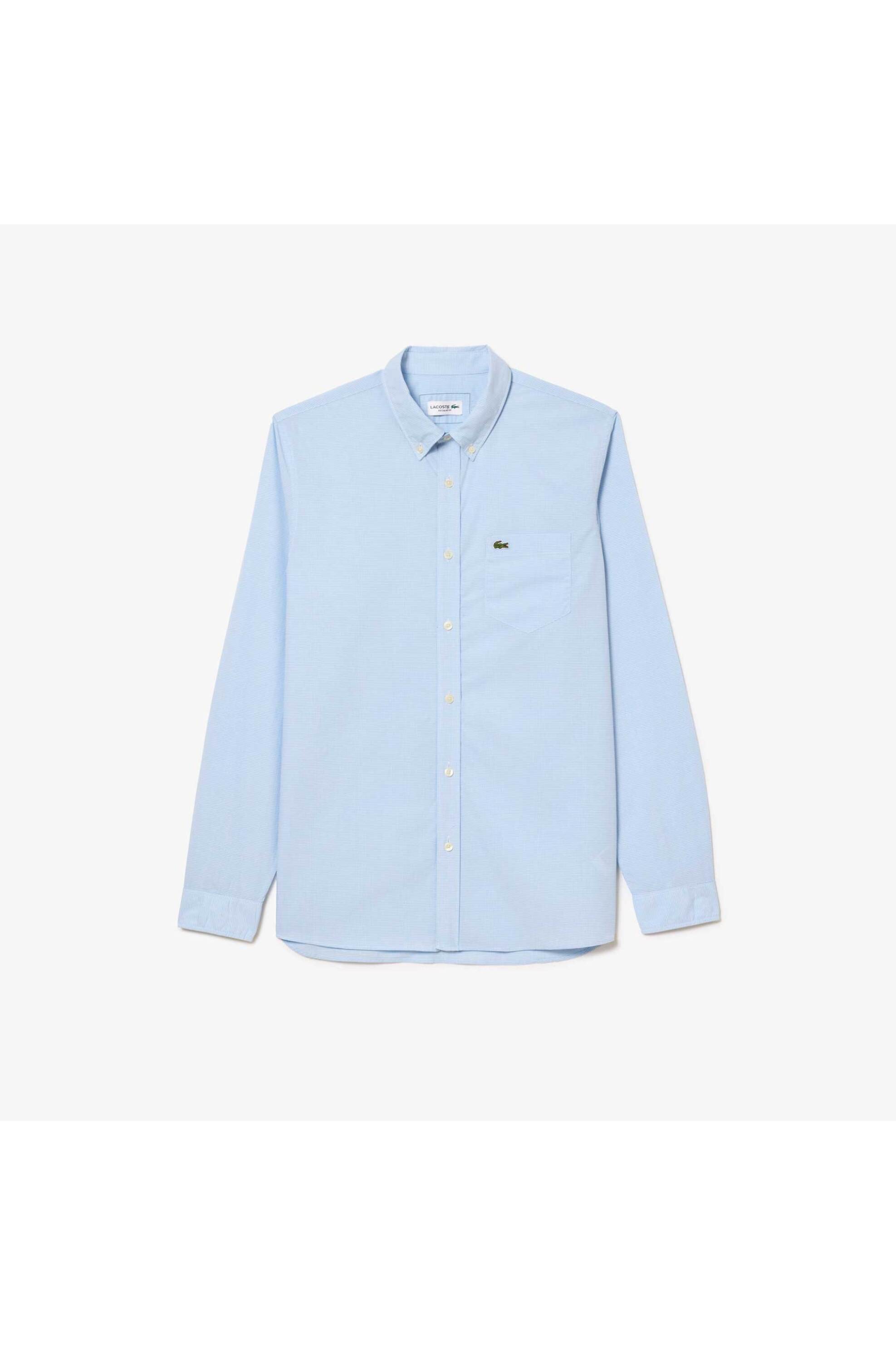 Lacoste ανδρικό πουκάμισο gingham poplin με ψιλό καρό σχέδιο και τσέπη με κεντημένο λογότυπο Regular Fit - CH5621 Μπλε Ανοιχτό φωτογραφία