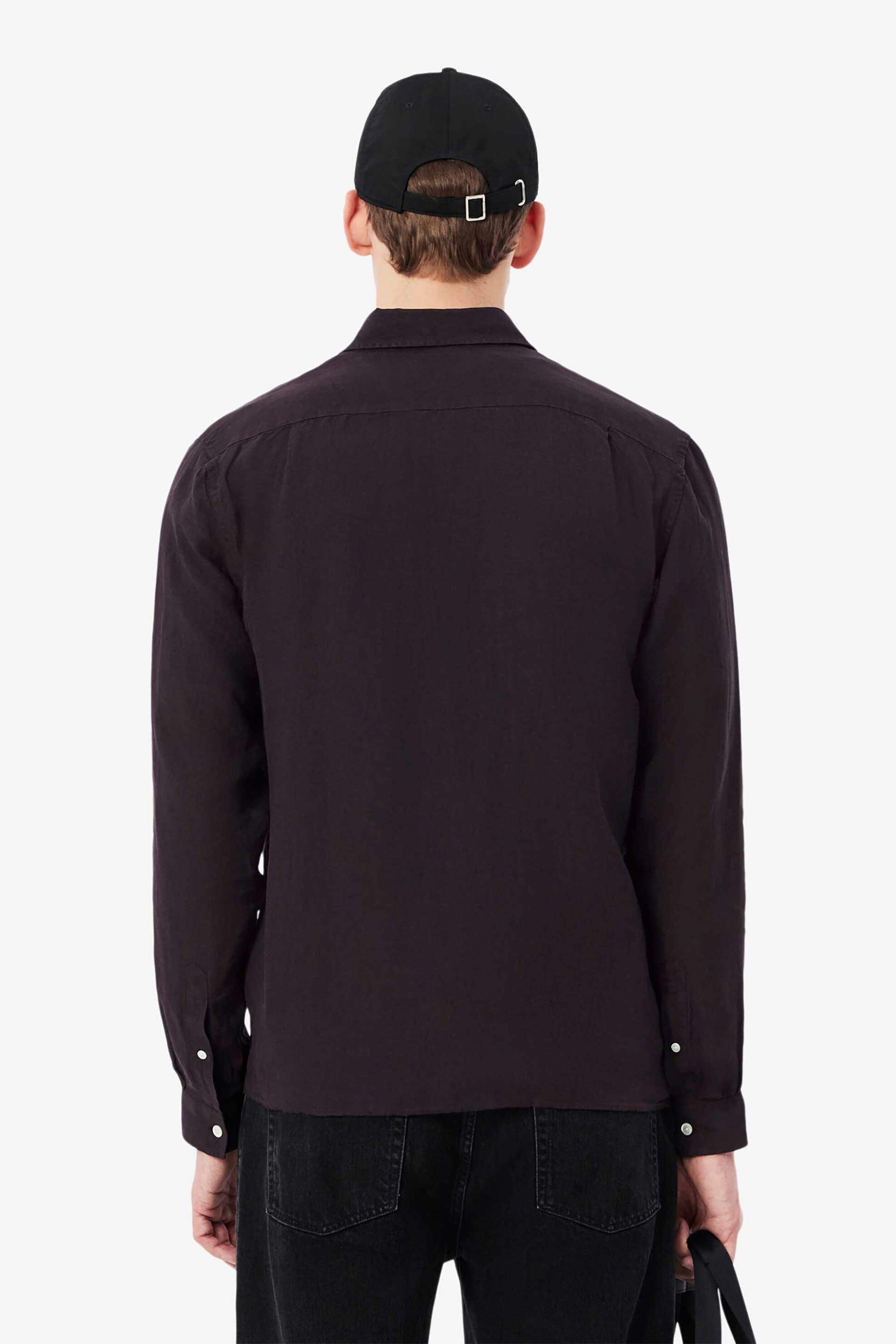 Lacoste Ανδρικό Λινό Πουκάμισο Button Down με Τσέπη Και Κεντημένο Λογότυπο Regular Fit - Ch5692 Καφέ Σκούρο