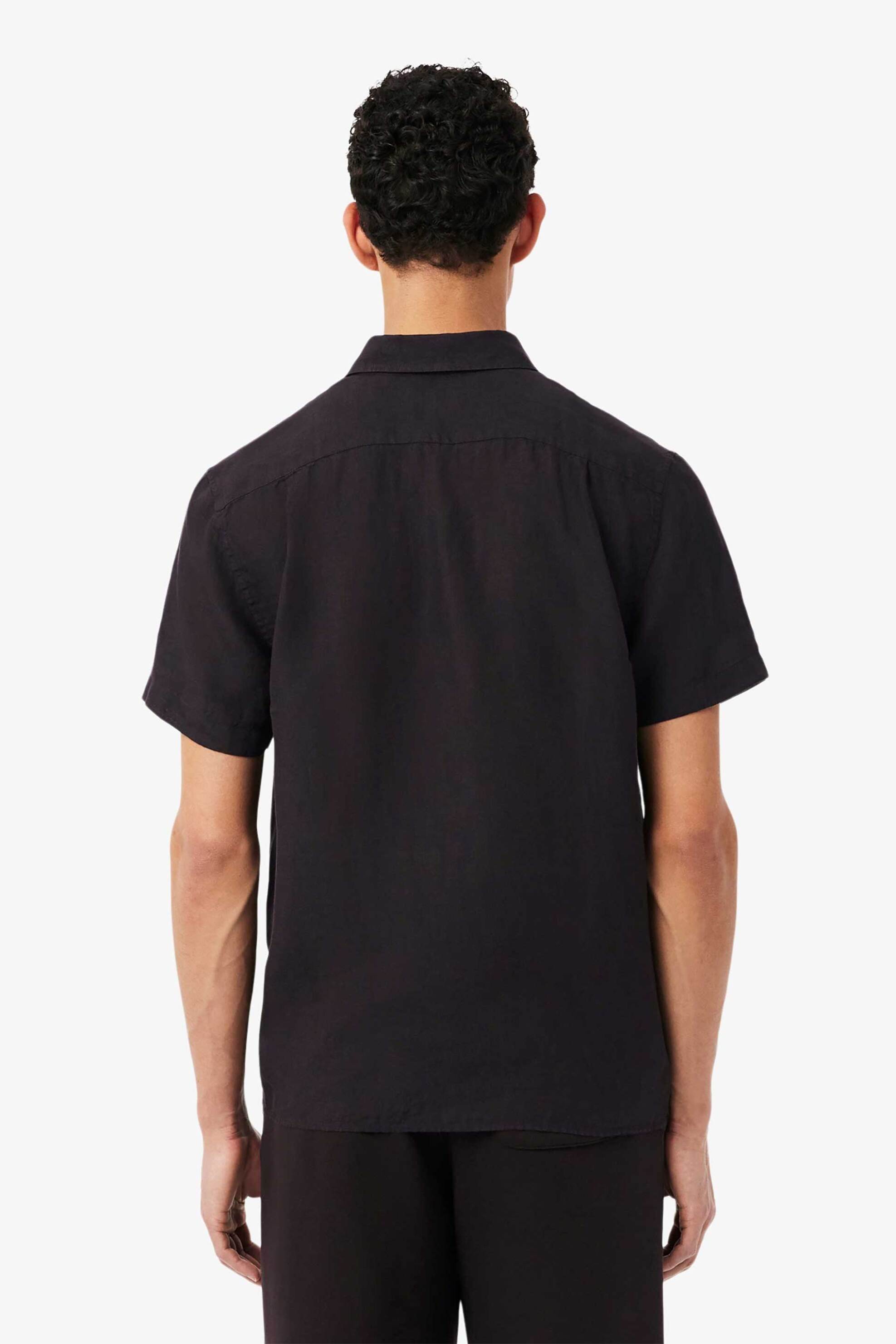 Lacoste Ανδρικό Λινό Πουκάμισο Κοντομάνικο με Τσέπη Και Κεντημένο Λογότυπο Regular Fit - Ch5699 Καφέ Σκούρο