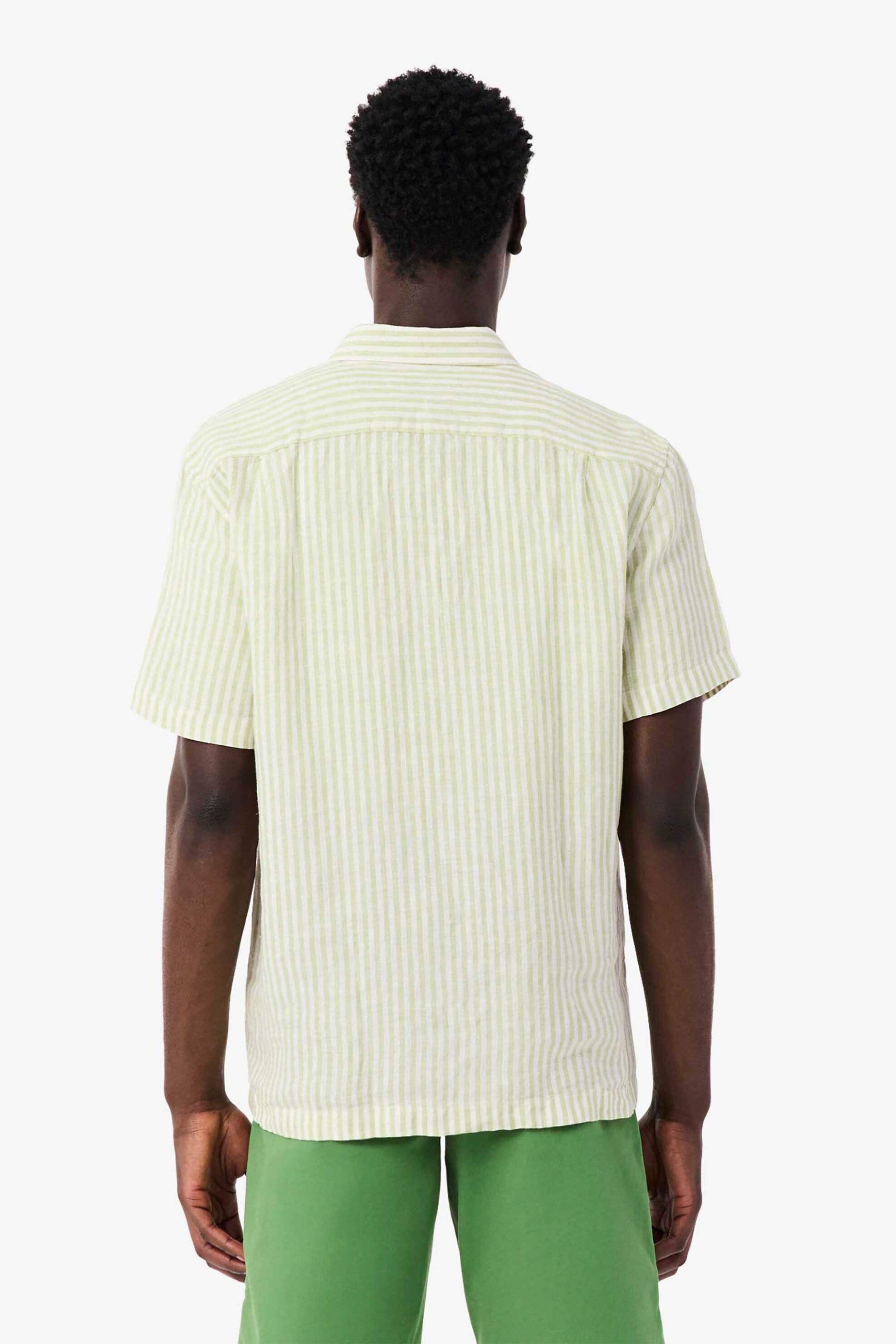 Lacoste Ανδρικό Λινό Πουκάμισο Button Down με Ριγέ Σχέδιο Και Τσέπη Λογότυπο Regular Fit - Ch8061 Πράσινο Ανοιχτό