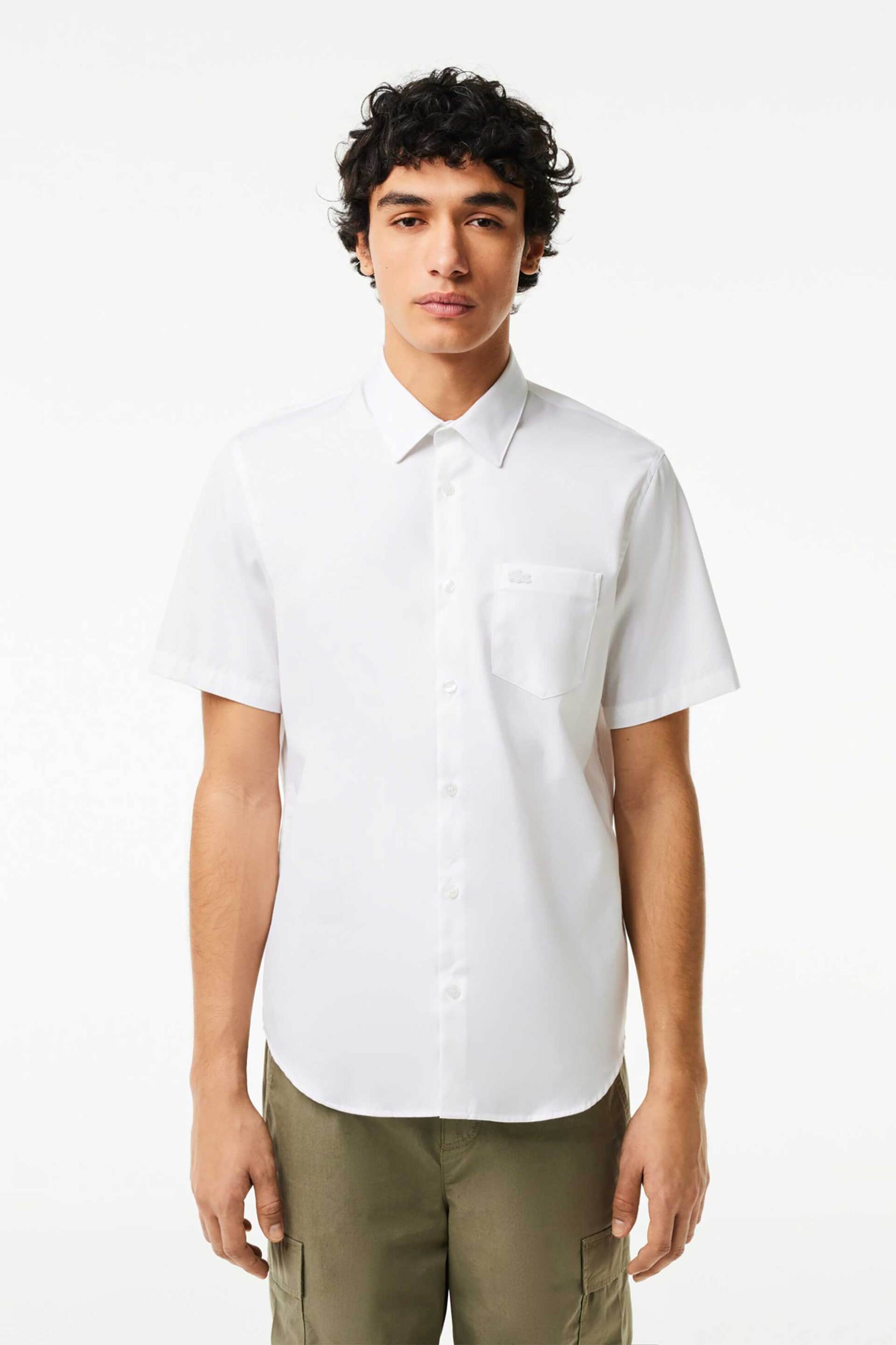 Lacoste ανδρικό πουκάμισο κοντομάνικο με τσέπη και ton-sur ton λογότυπο Regular Fit - CH8528 Λευκό