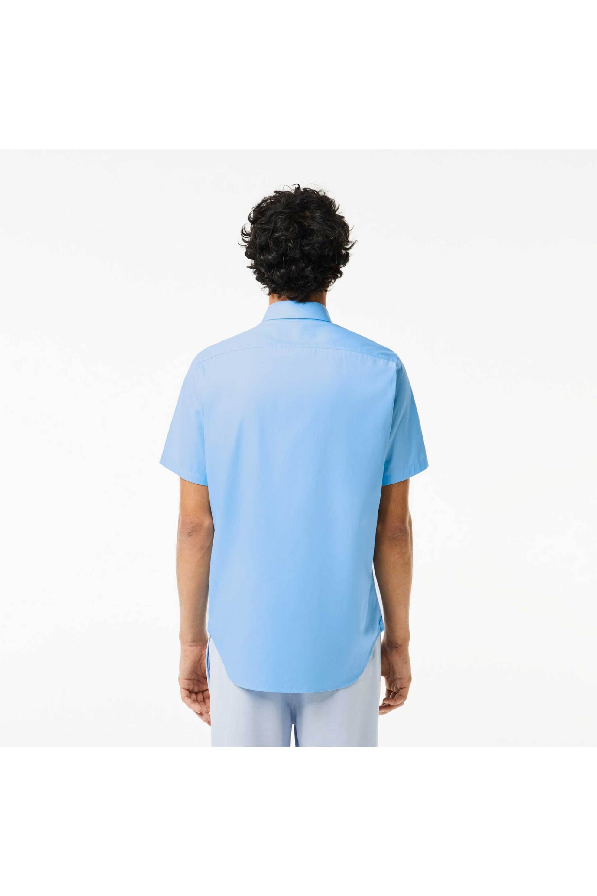 Lacoste Ανδρικό Πουκάμισο Κοντομάνικο με Τσέπη Και Ton-Sur Ton Λογότυπο Regular Fit - Ch8528 Σιελ