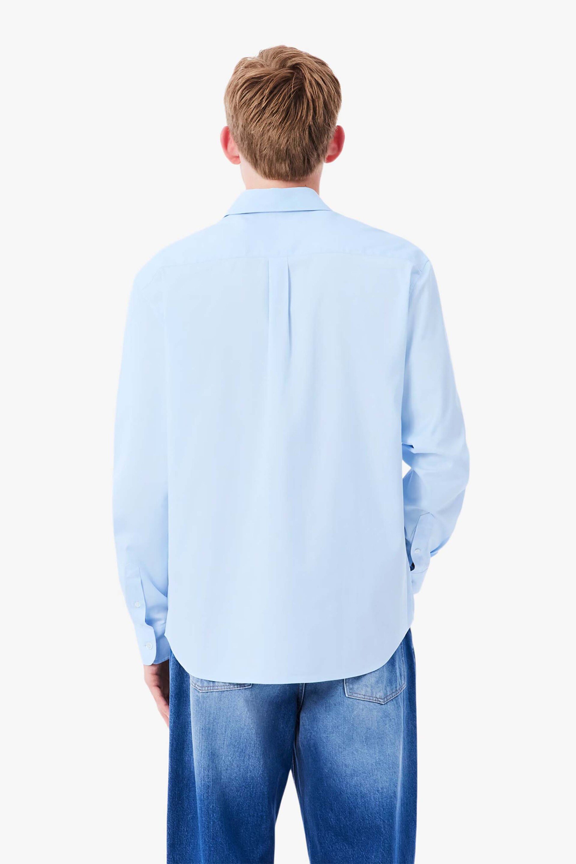 Lacoste Ανδρικό Πουκάμισο με Κεντημένο Λογότυπο Regular Fit - Ch8723 Μπλε Misty
