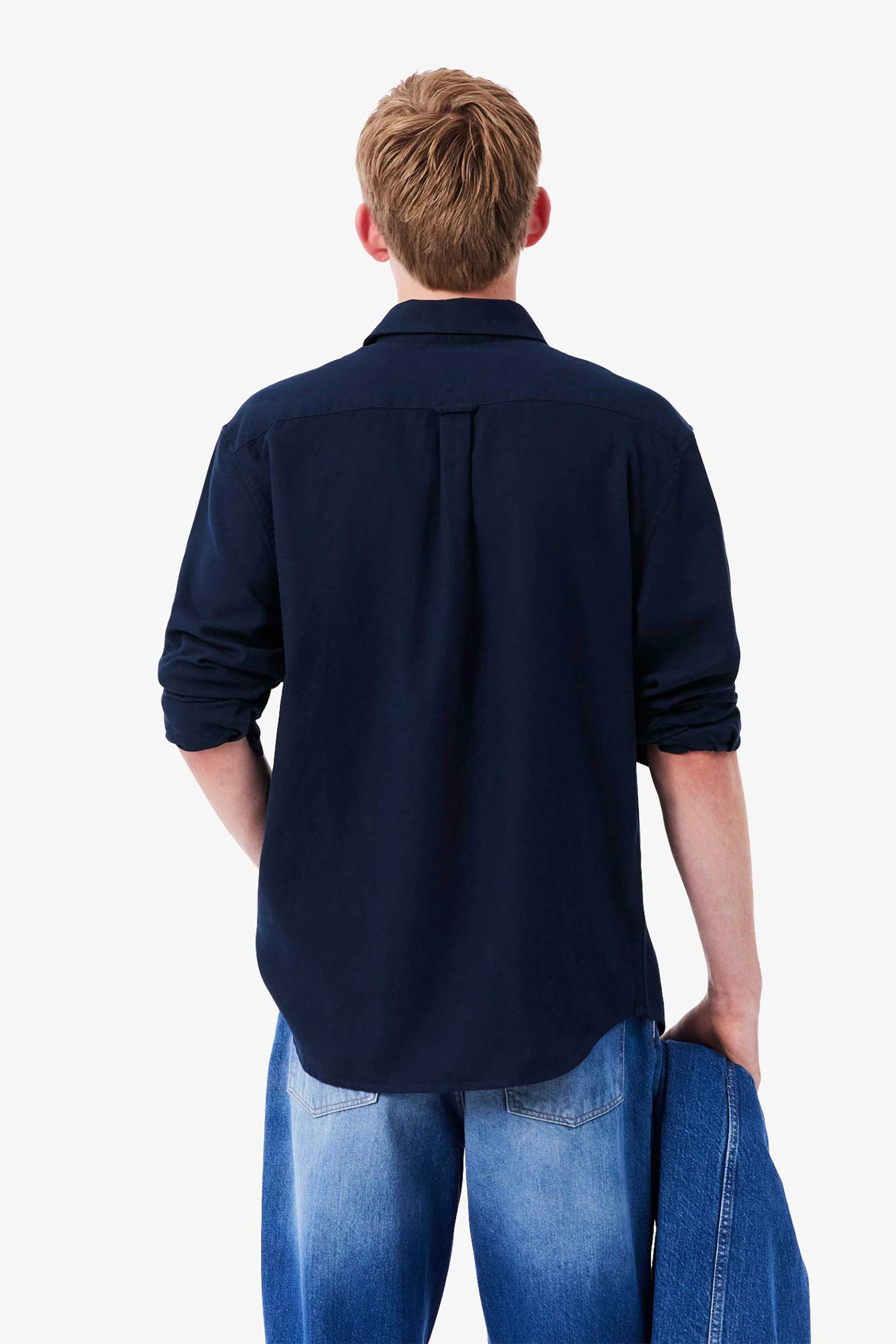Lacoste Ανδρικό Πουκάμισο Flannel με Κεντημένο Λογότυπο Regular Fit - Ch8724 Μπλε Σκούρο