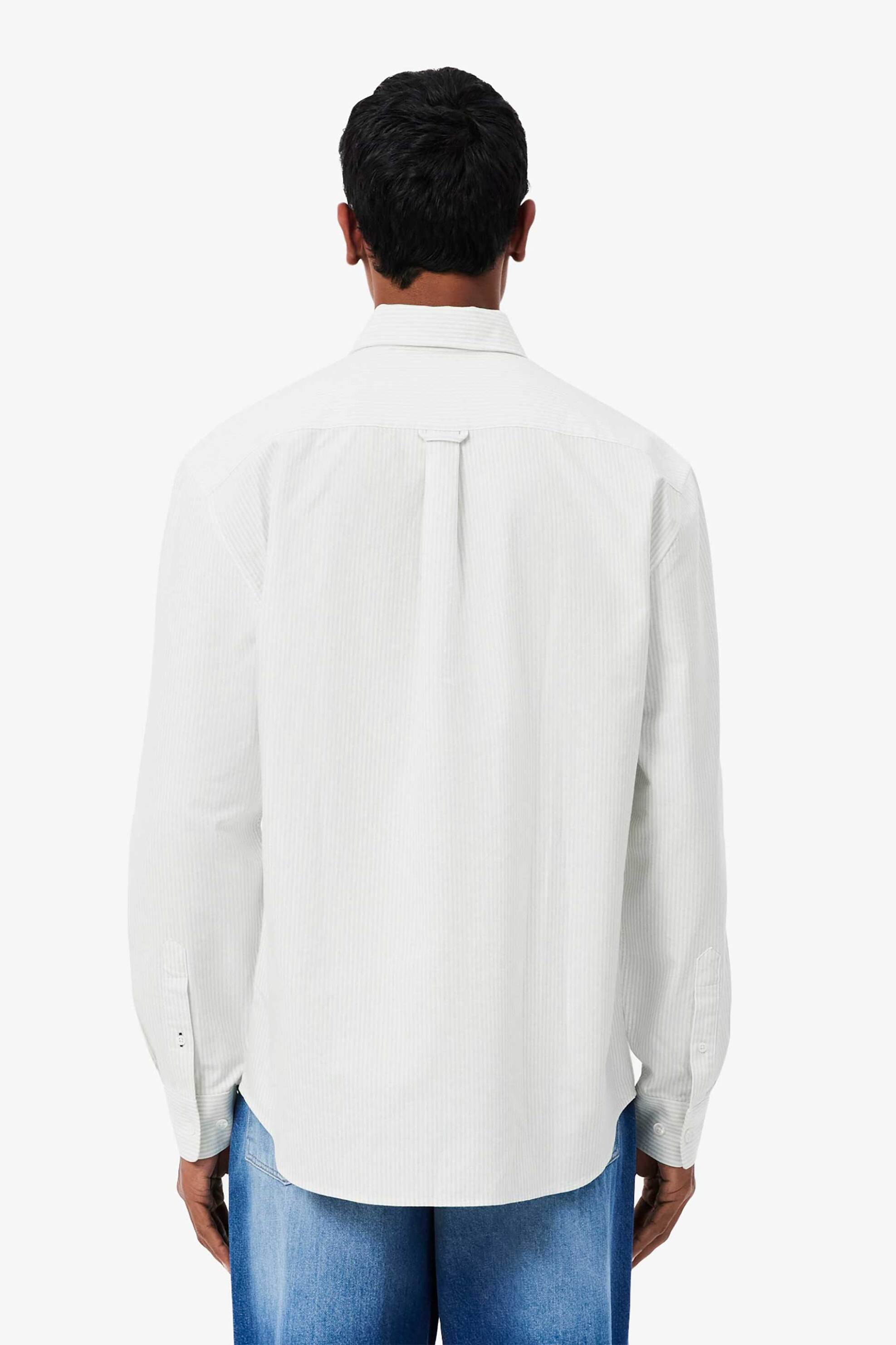 Lacoste Ανδρικό Πουκάμισο Oxford Button Down με Ριγέ Σχέδιο Και Κεντημένο Λογότυπο Regular Fit - Ch8726 Πράσινο Ανοιχτό