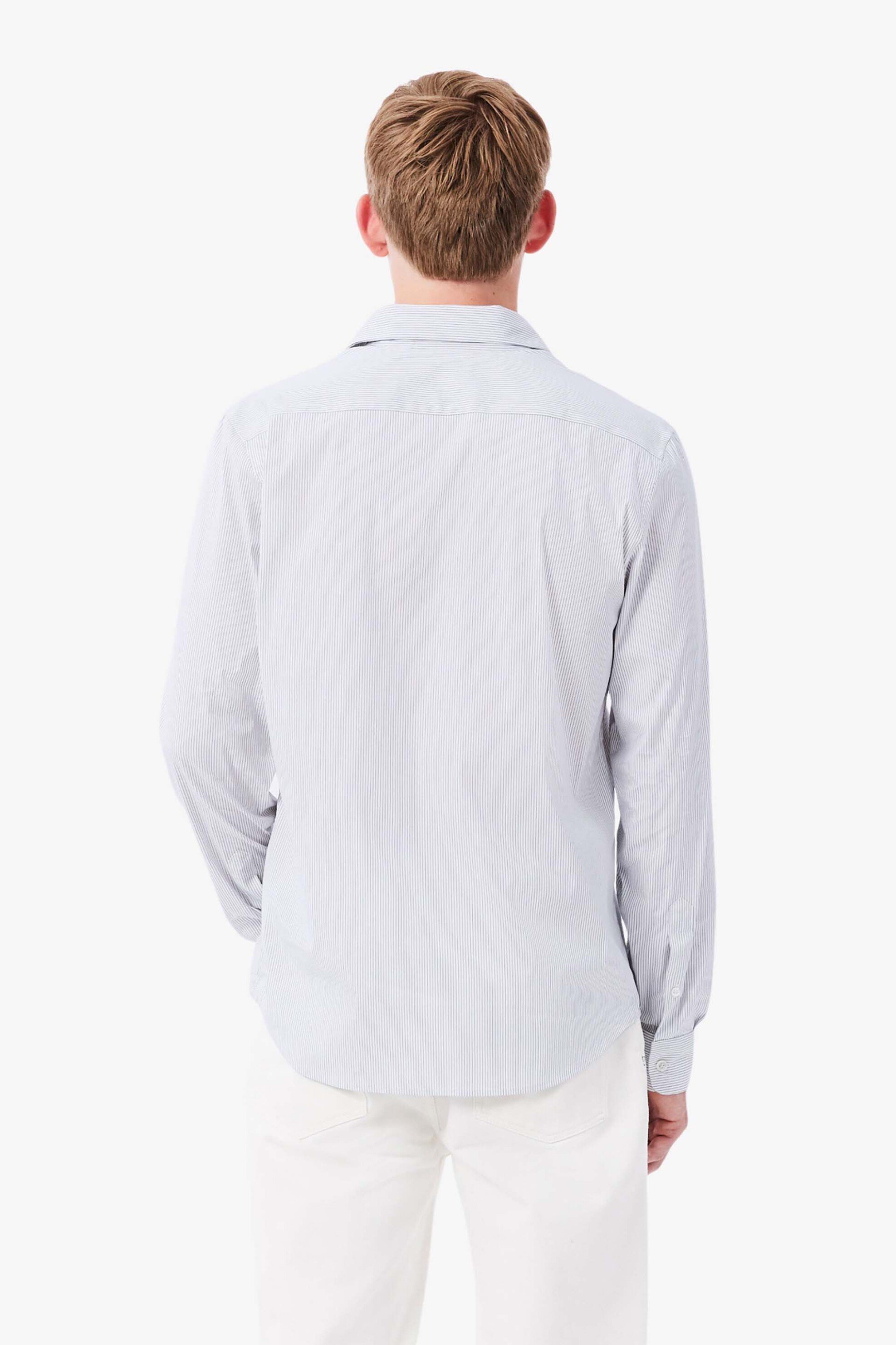 Lacoste Ανδρικό Πουκάμισο Poplin με Ριγέ Σχέδιο Και Κεντημένο Λογότυπο Slim Fit - Ch8793 Λευκό Μπλε