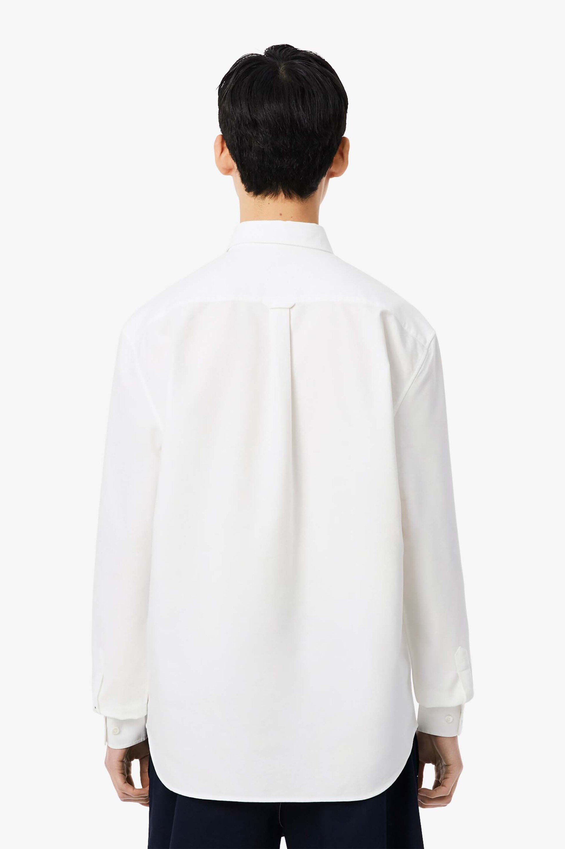 Lacoste Ανδρικό Πουκάμισο Oxford Button Down με Κεντημένο Λογότυπο Regular Fit - Ch8800 Λευκό