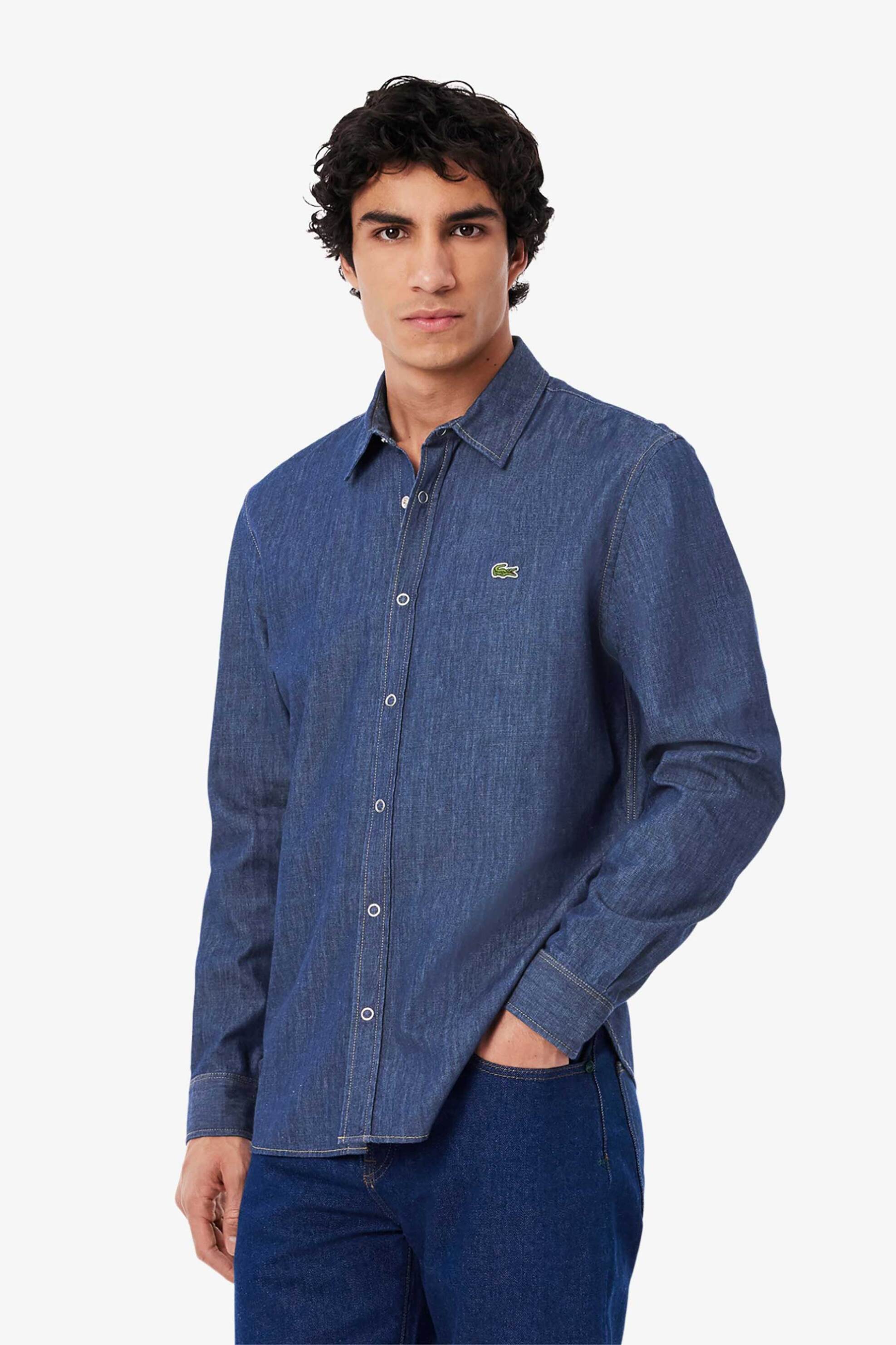 Lacoste ανδρικό denim πουκάμισο με κεντημένο λογότυπο Regular Fit - CH9084-00 Denim Blue Σκούρο