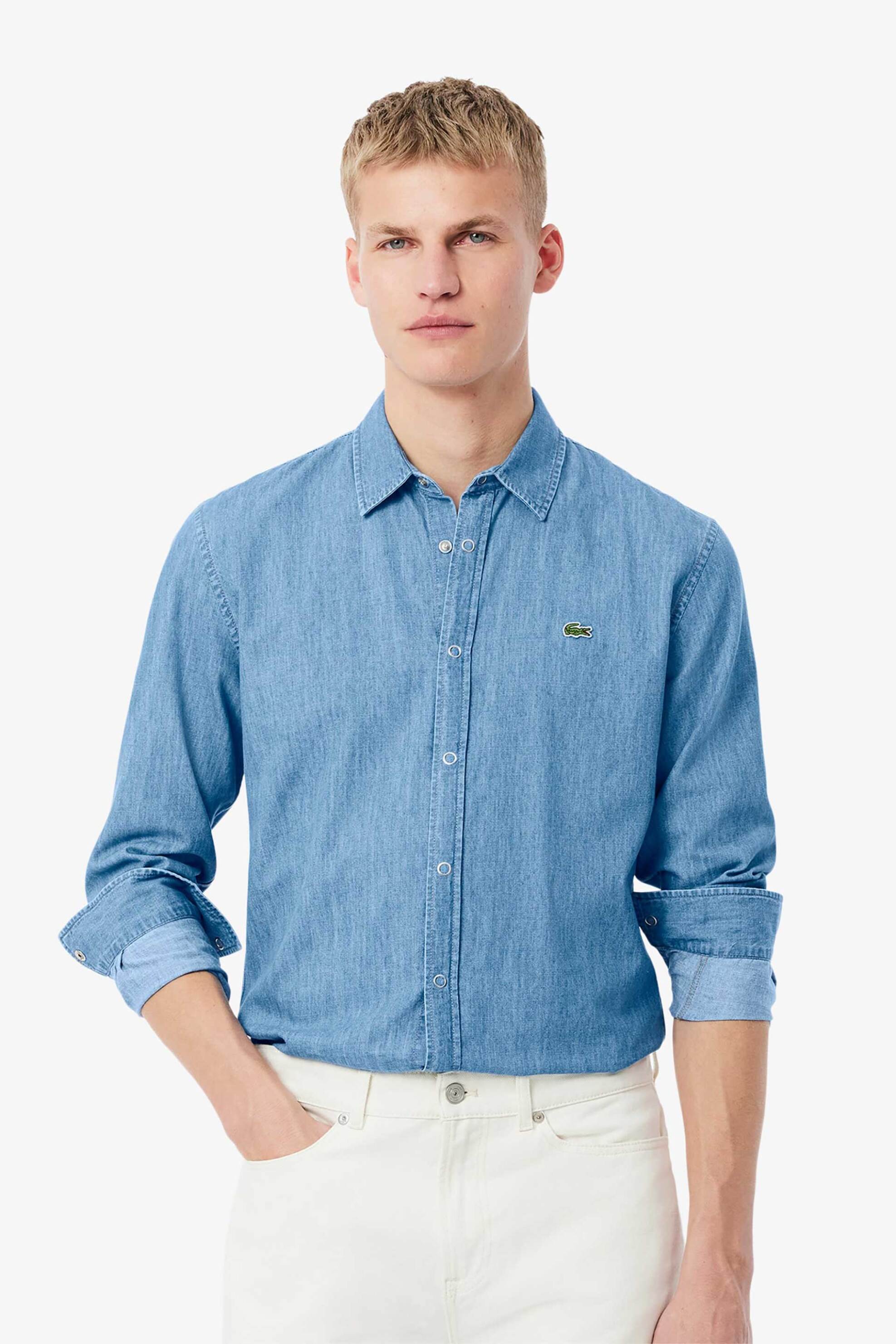 Lacoste ανδρικό denim πουκάμισο με κεντημένο λογότυπο Regular Fit - CH9084-00 Denim Blue