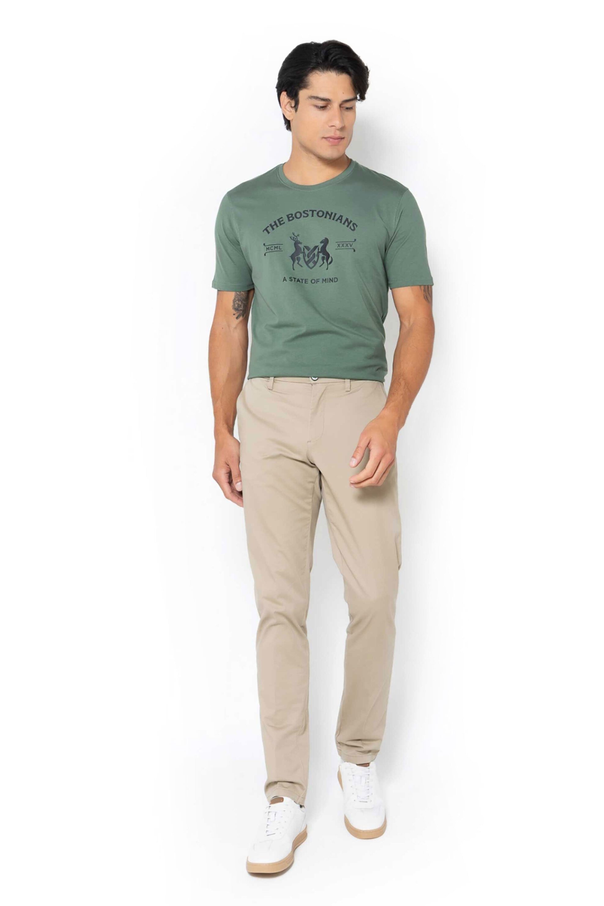 THE BOSTONIANS The Bostonians ανδρικό παντελόνι chino satin gabardine μονόχρωμο Regular Fit - CN1452T863 Μπεζ