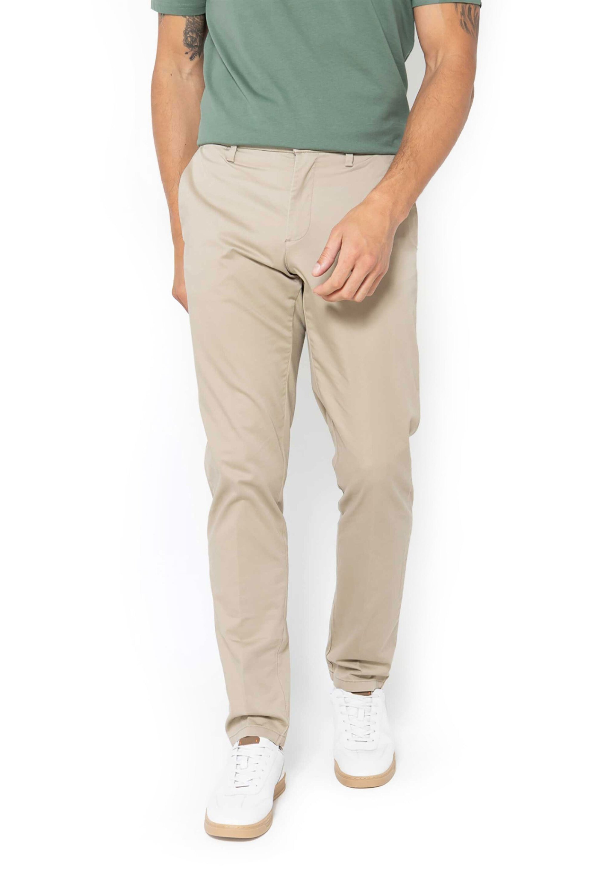 The Bostonians ανδρικό παντελόνι chino satin gabardine μονόχρωμο Regular Fit - CN1452T863 Μπεζ φωτογραφία