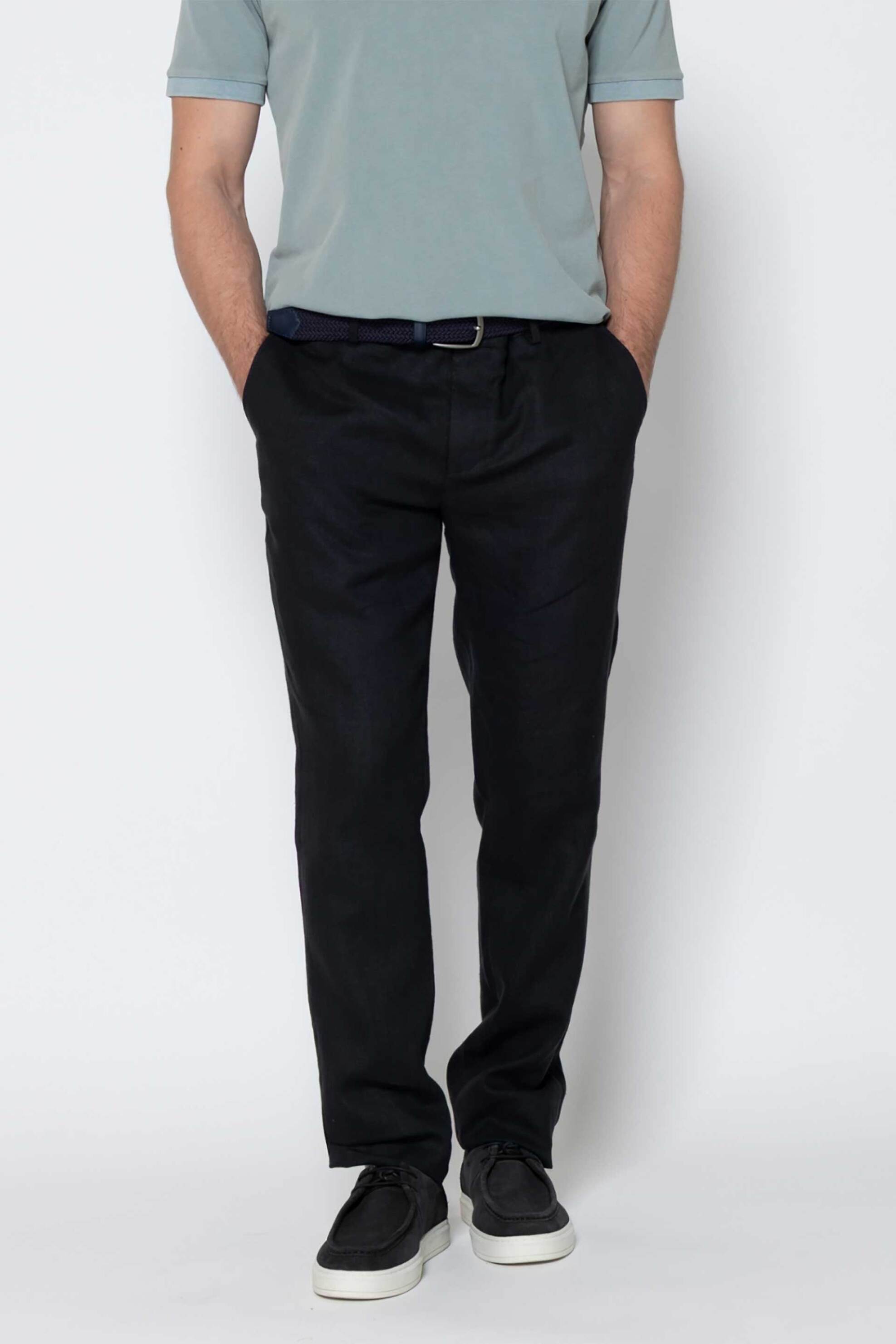 The Bostonians ανδρικό λινό παντελόνι chino Regular Fit - CN3010424 Μαύρο