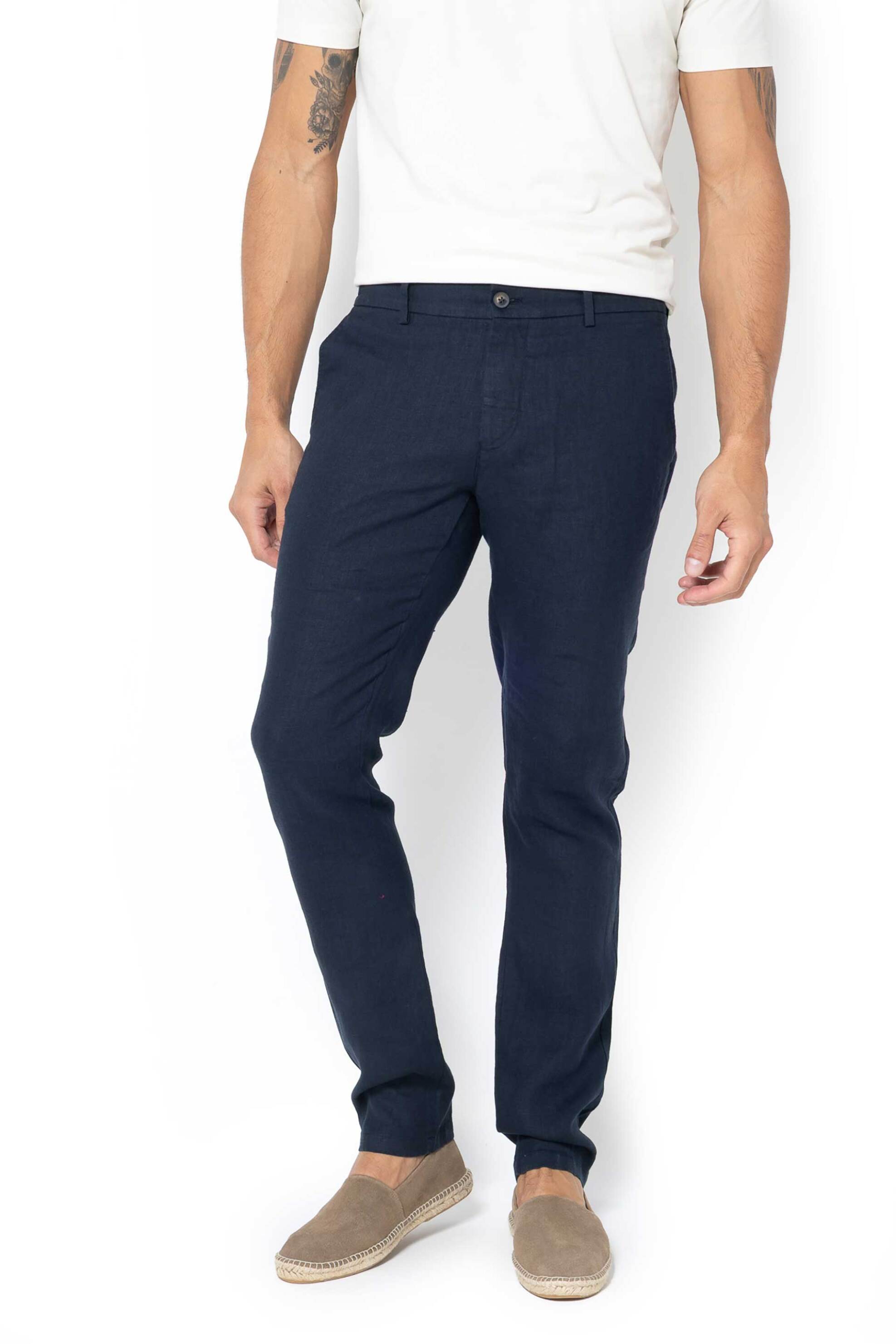 The Bostonians ανδρικό λινό παντελόνι chino Regular Fit - CN3010424 Μπλε Σκούρο