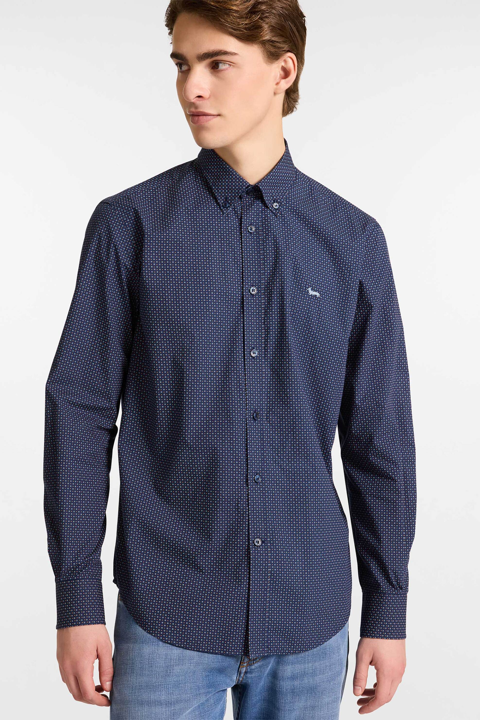 Harmont & Blaine ανδρικό πουκάμισο button down με all-over micro pattern και κεντημένο λογότυπο Regular Fit - CRP026013532M Μπλε Σκούρο