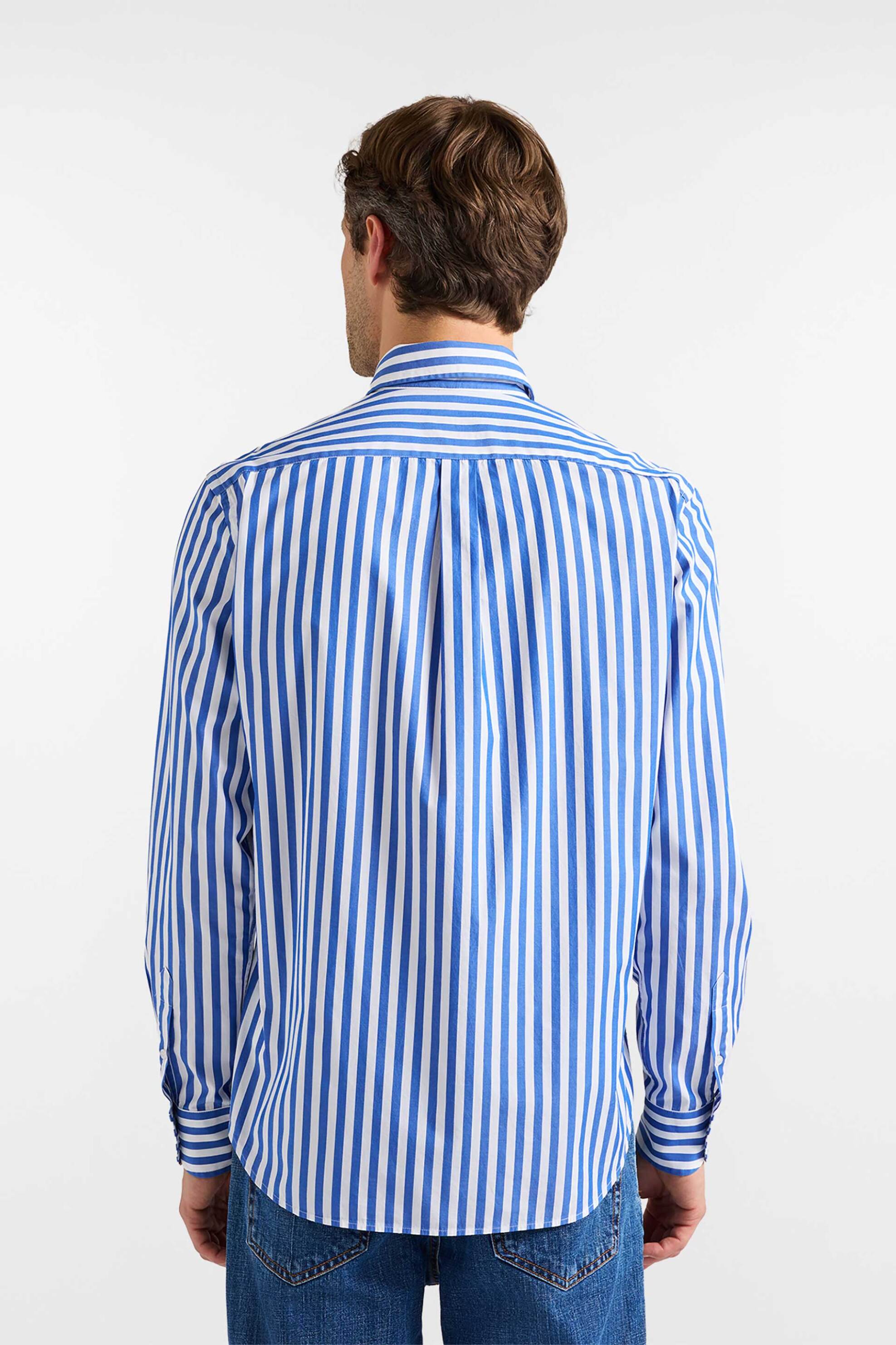 Harmont Blaine Ανδρικό Πουκάμισο Poplin Button Down με Ριγέ Σχέδιο Και Λογότυπο Regular Fit - Crq001013683B Μπλε