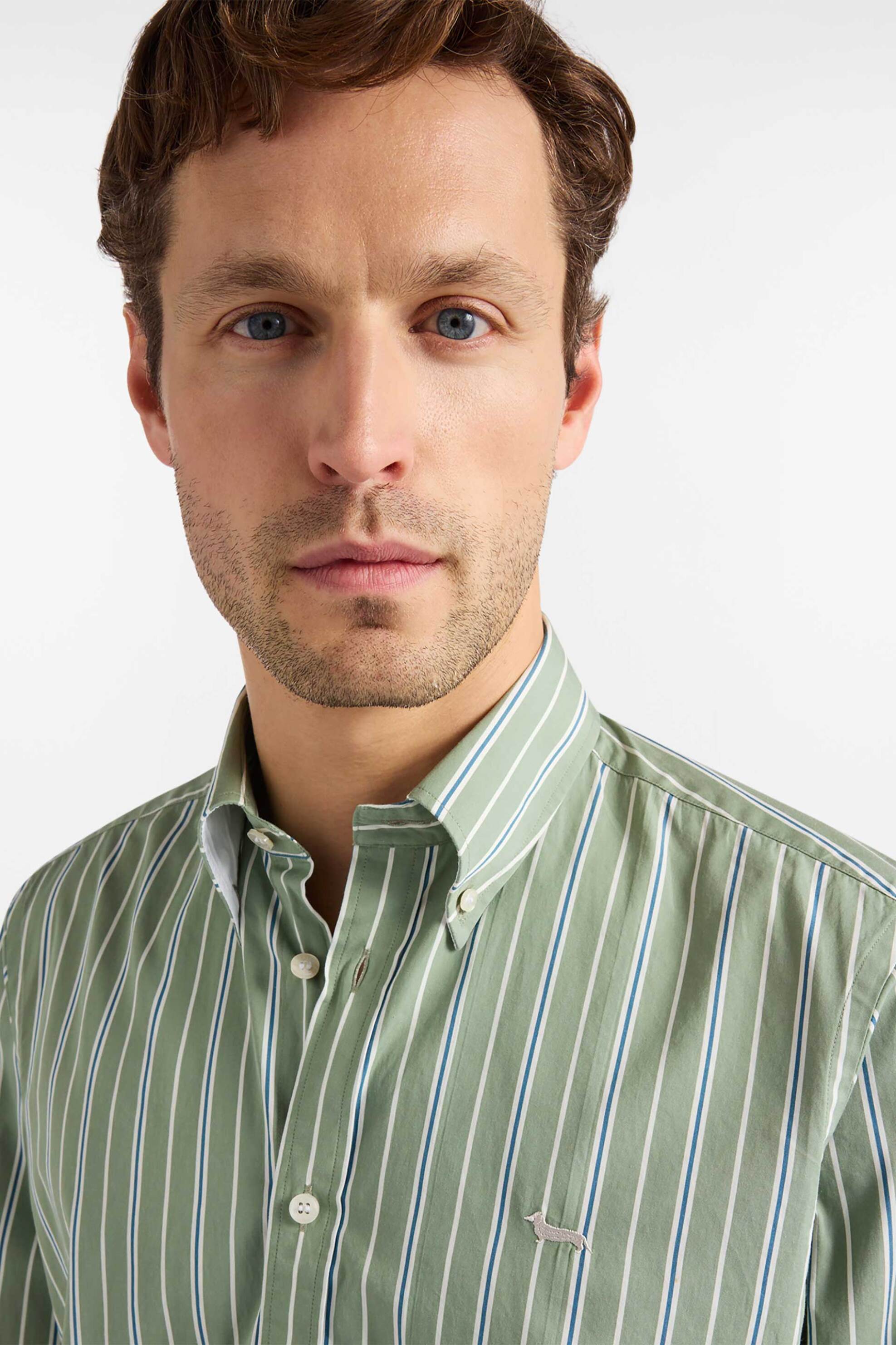 Harmont & Blaine ανδρικό πουκάμισο button down με ριγέ σχέδιο και κεντημένο λογότυπο Regular Fit - CRQ011013688B Πράσινο Ανοιχτό φωτογραφία