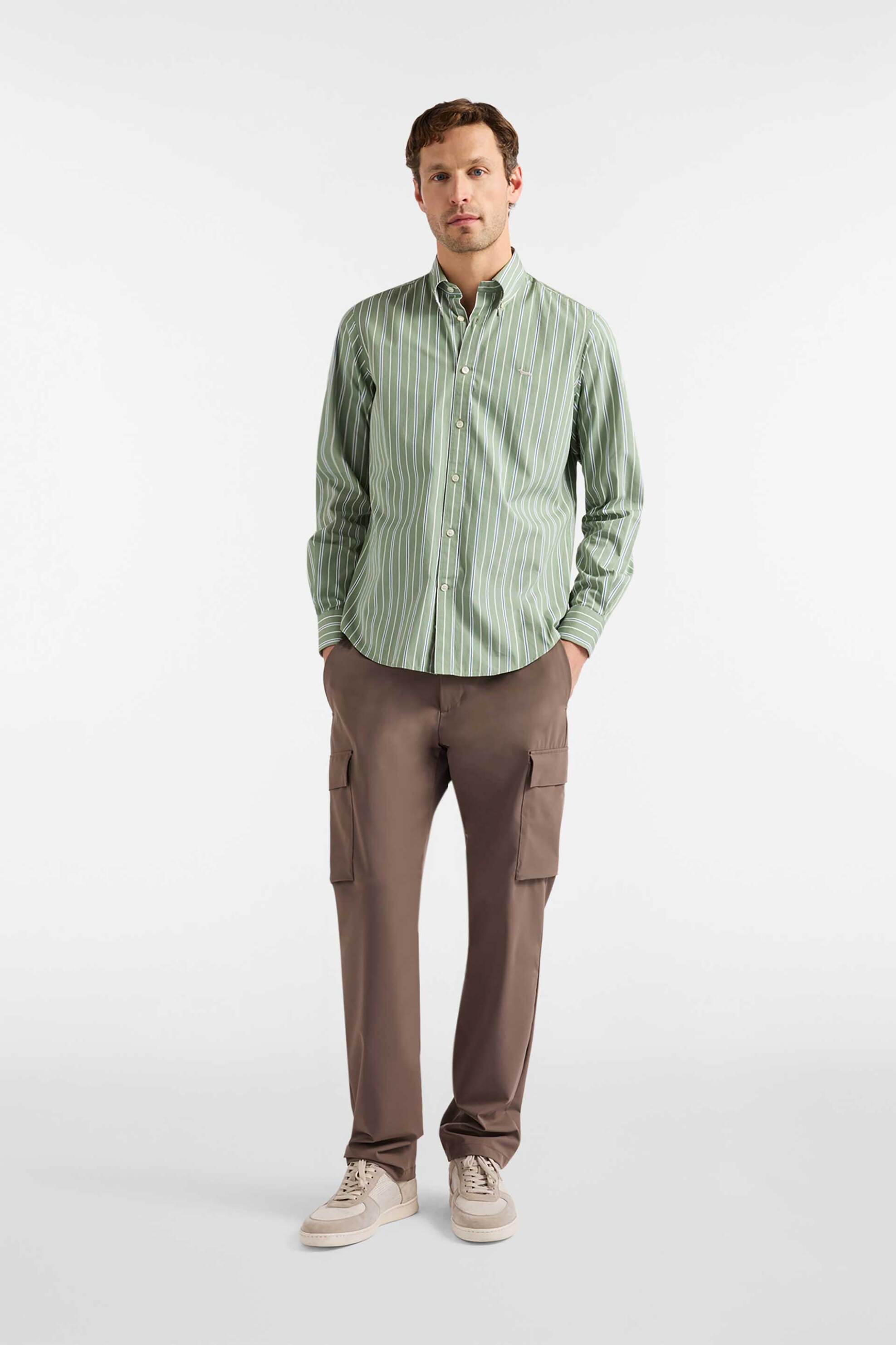 Harmont & Blaine ανδρικό πουκάμισο button down με ριγέ σχέδιο και κεντημένο λογότυπο Regular Fit - CRQ011013688B Πράσινο Ανοιχτό φωτογραφία