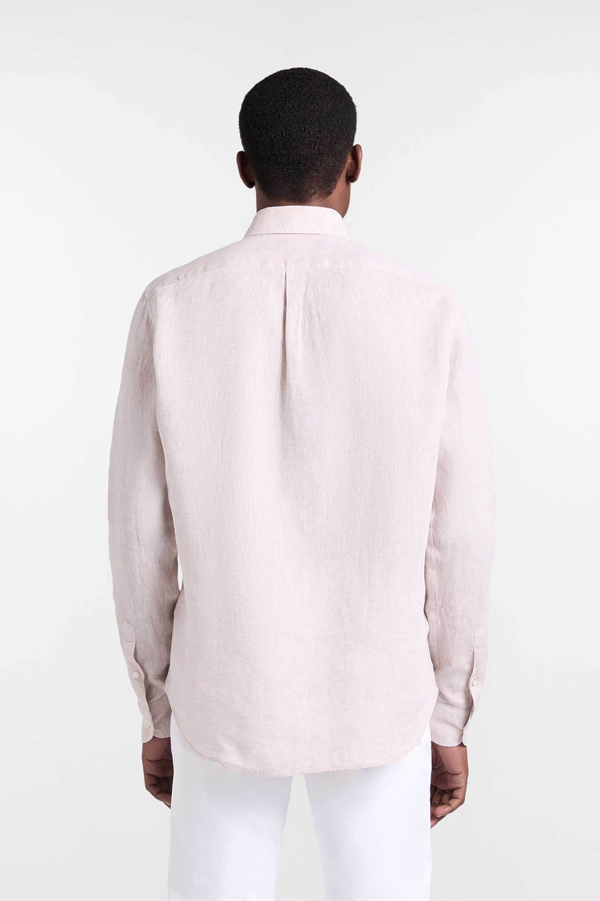 Harmont Blaine Ανδρικό Λινό Πουκάμισο Button Down με Κεντημένο Λογότυπο Regular Fit - Crq014010883B Μπεζ