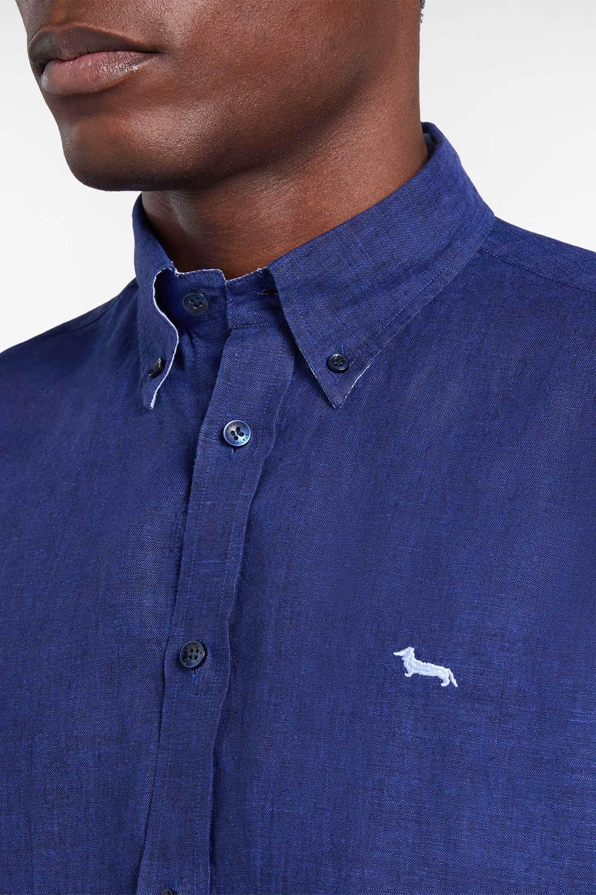 Harmont & Blaine ανδρικό λινό πουκάμισο button down με κεντημένο λογότυπο Regular Fit - CRQ014010883B Μπλε Σκούρο φωτογραφία