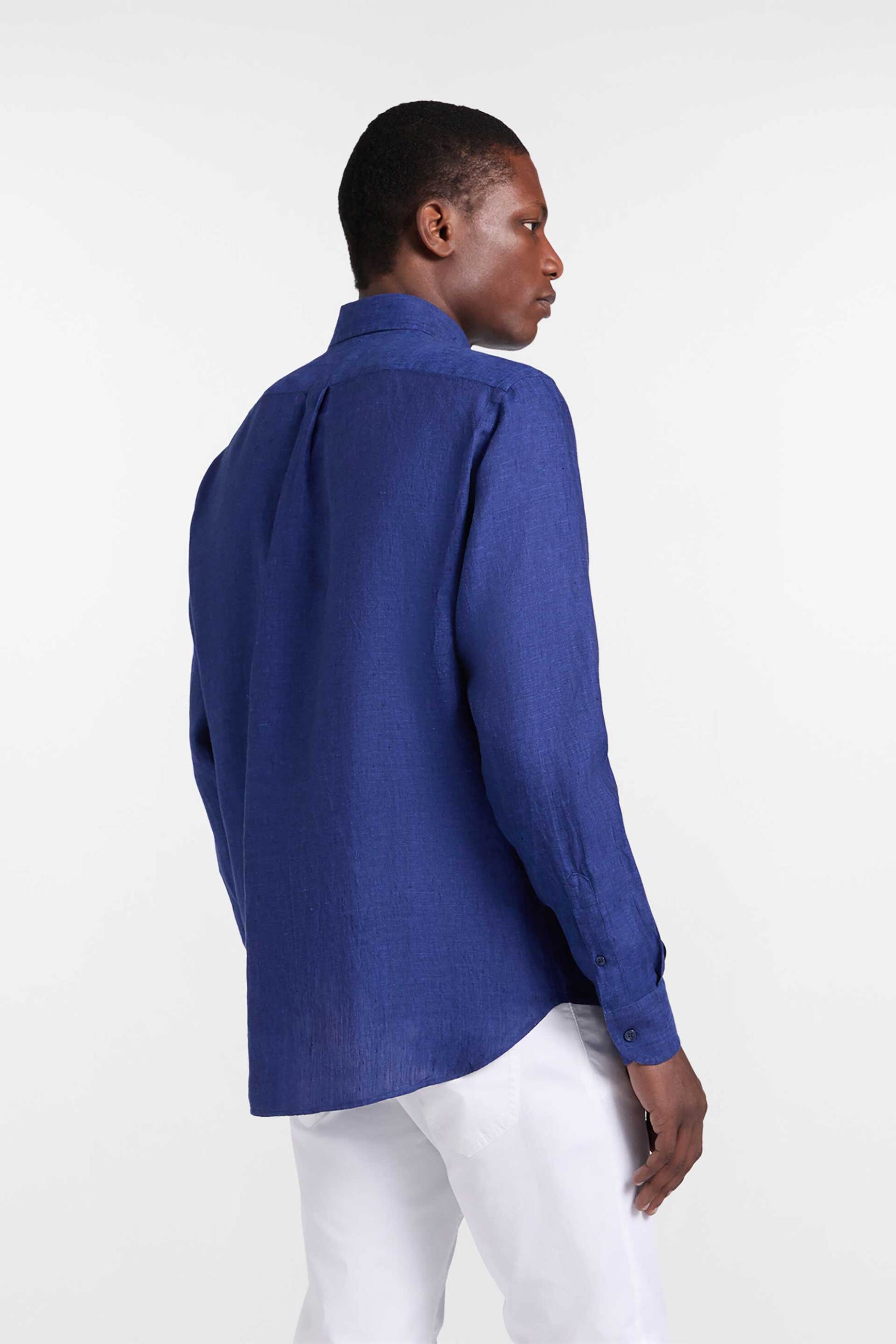 Harmont Blaine Ανδρικό Λινό Πουκάμισο Button Down με Κεντημένο Λογότυπο Regular Fit - Crq014010883B Μπλε Σκούρο