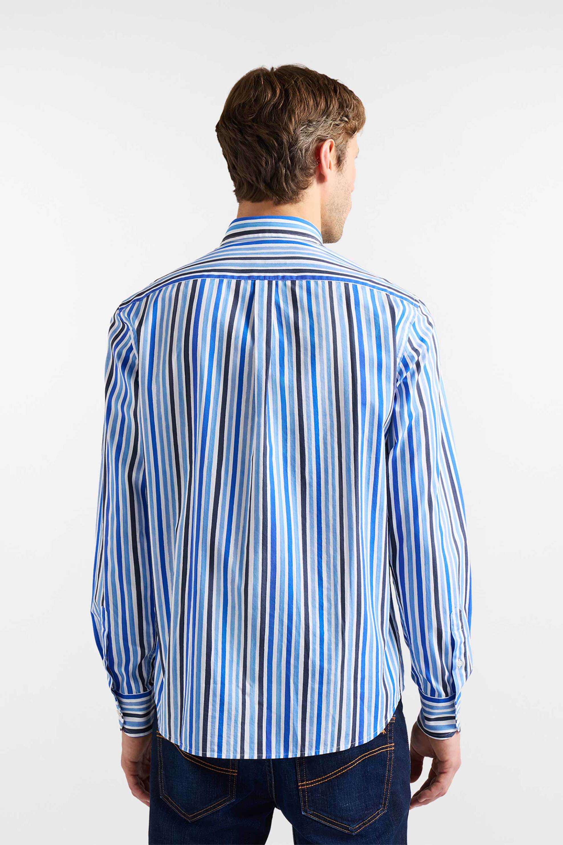Harmont Blaine Ανδρικό Πουκάμισο Poplin Button Down με Ριγέ Σχέδιο Και Λογότυπο Regular Fit - Crq026013702M Μπλε